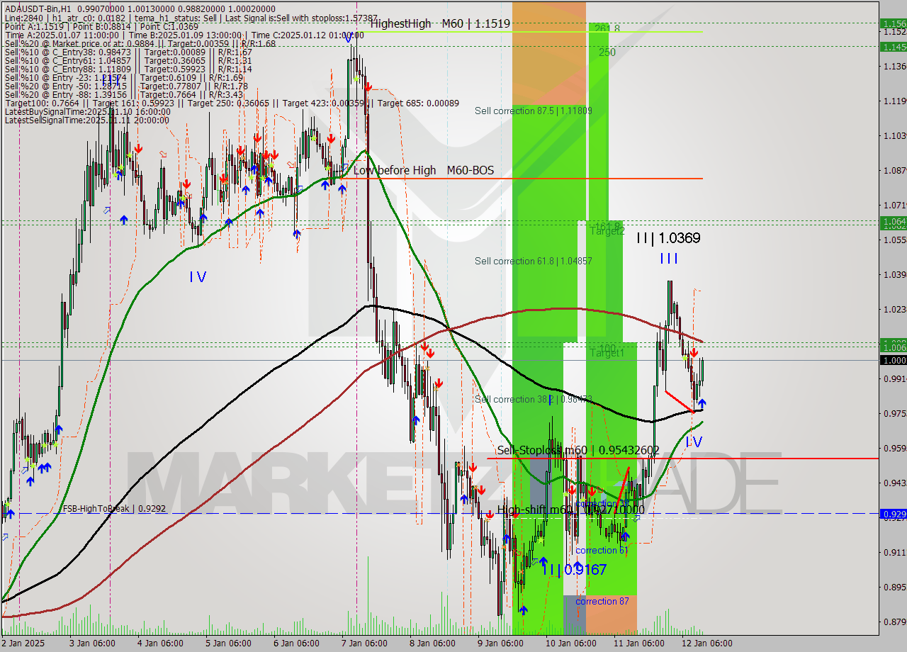ADAUSDT-Bin MultiTimeframe analysis at date 2025.01.12 15:51