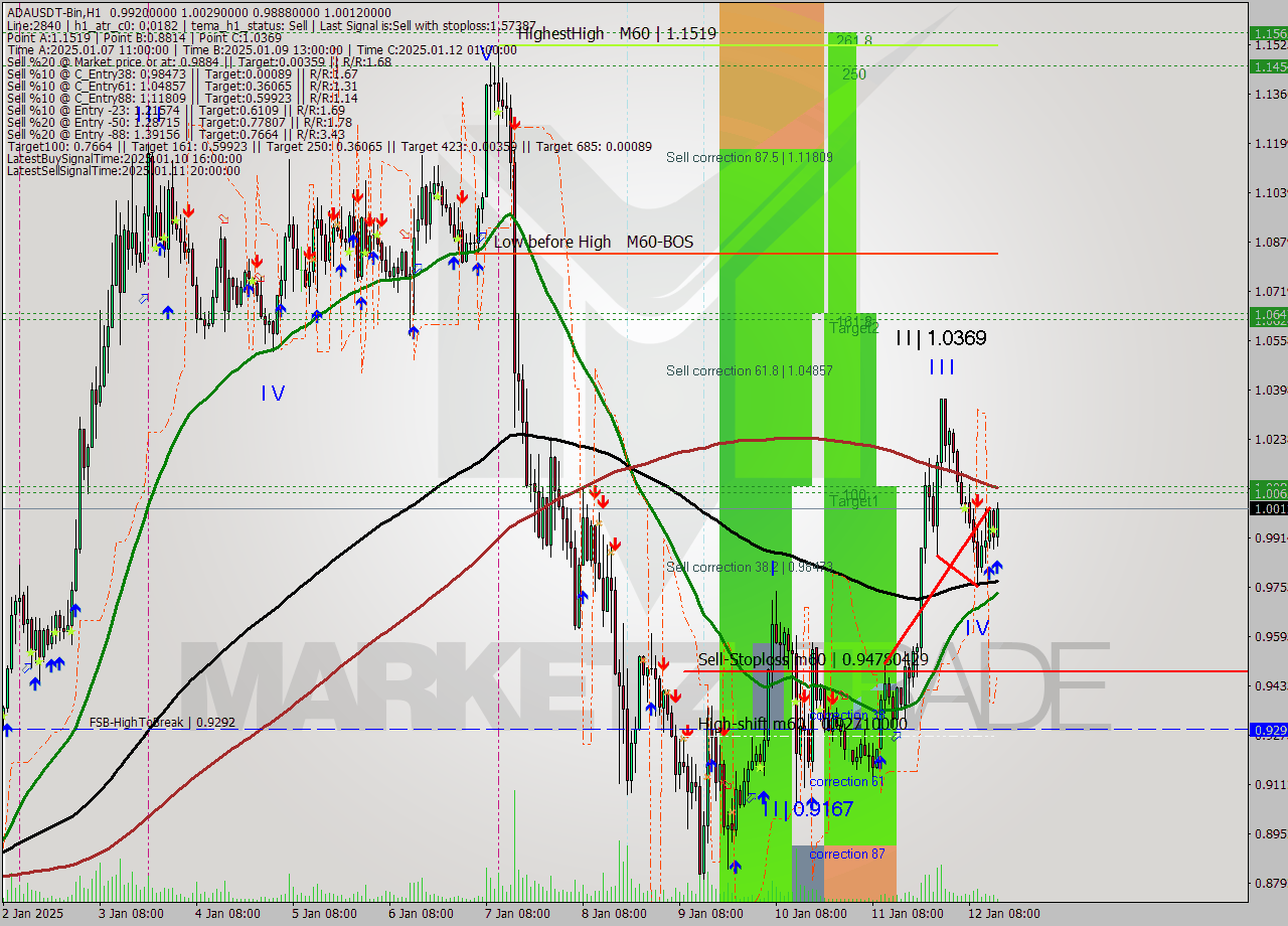 ADAUSDT-Bin MultiTimeframe analysis at date 2025.01.12 17:23