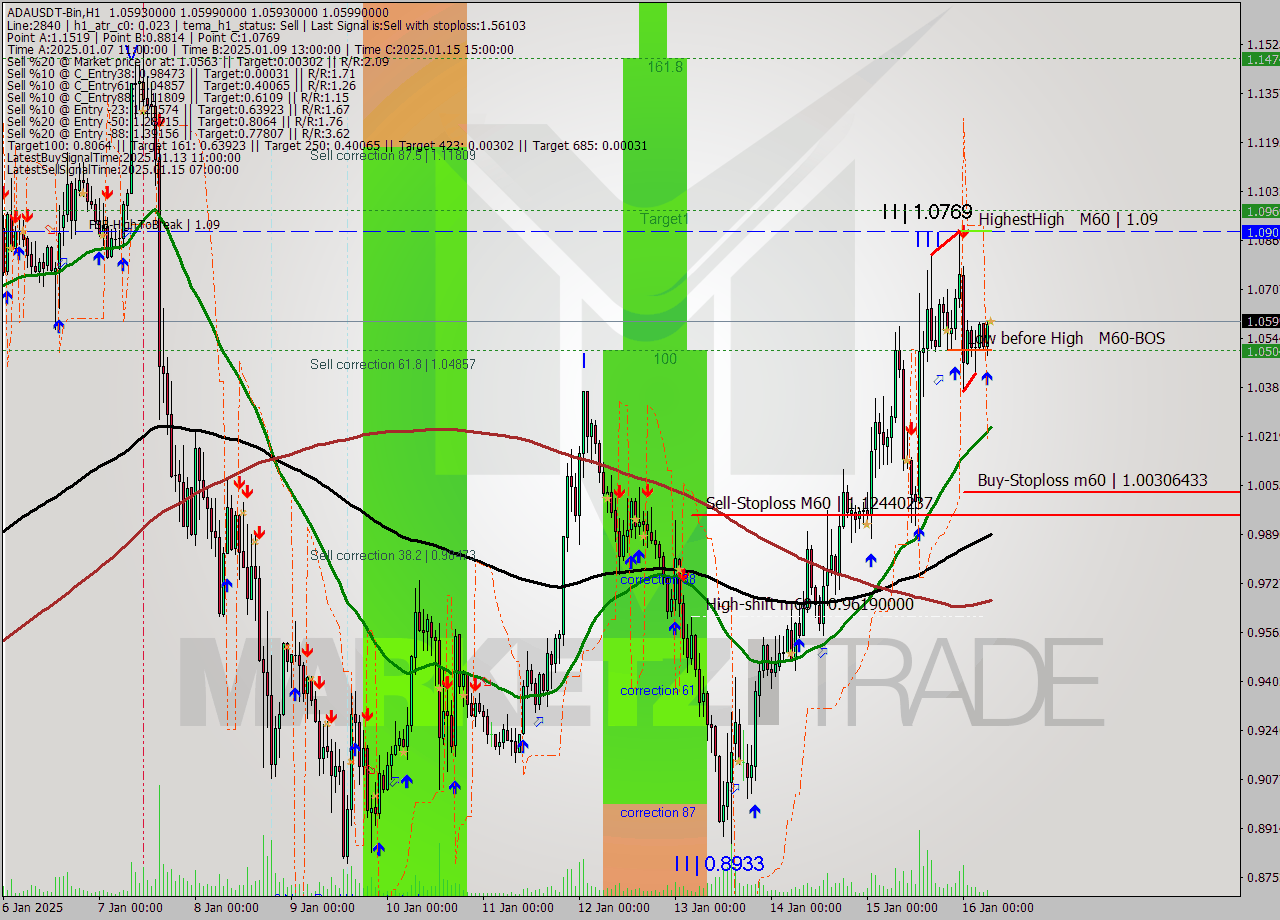 ADAUSDT-Bin MultiTimeframe analysis at date 2025.01.16 09:00