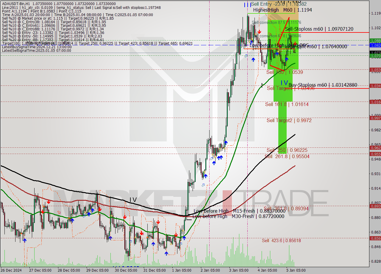ADAUSDT-Bin MultiTimeframe analysis at date 2025.01.05 14:09