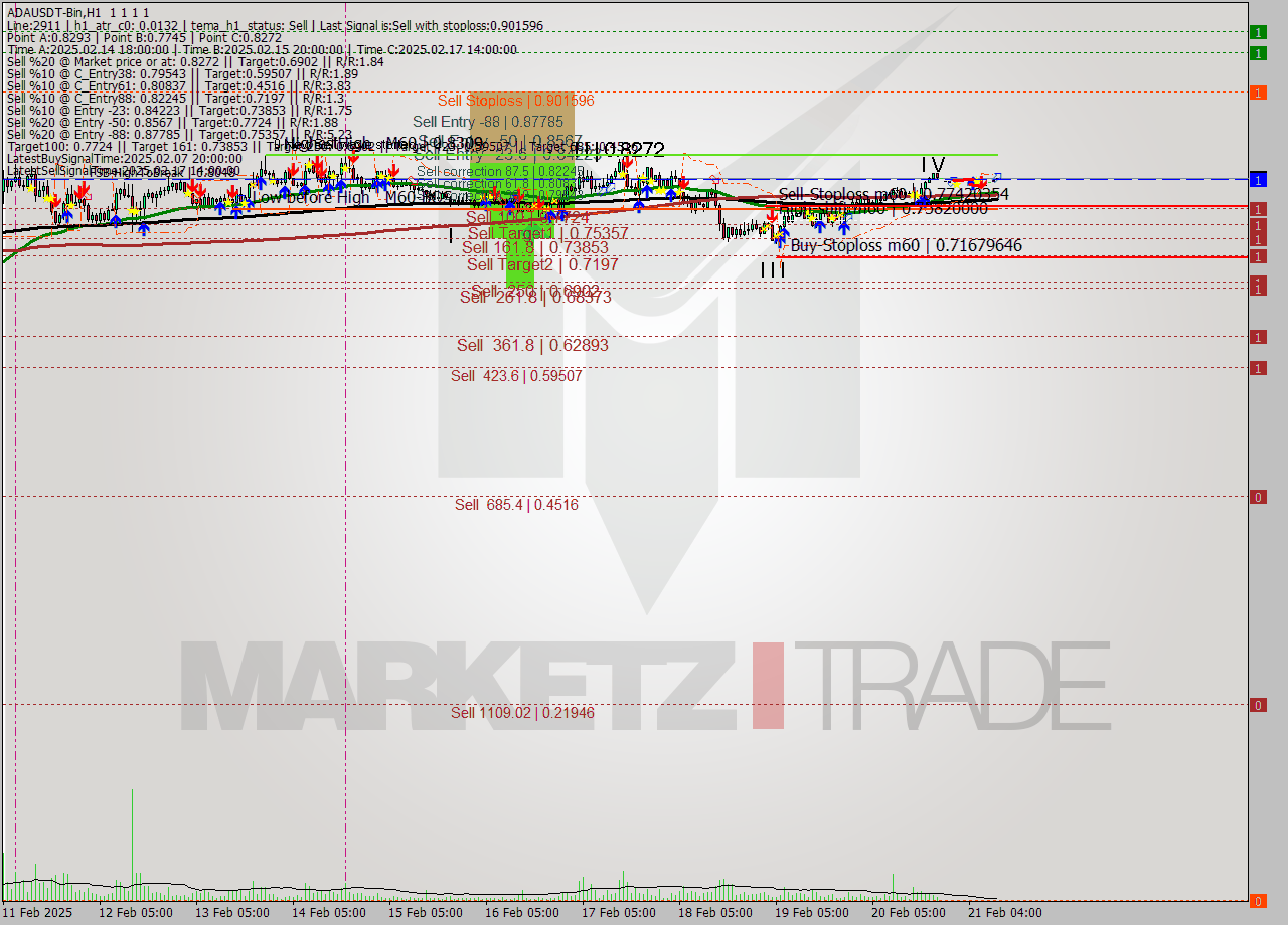 ADAUSDT-Bin MultiTimeframe analysis at date 2025.02.21 13:00