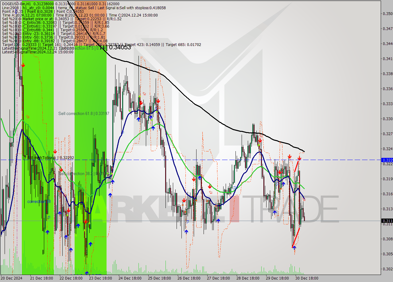 DOGEUSD-Bin MultiTimeframe analysis at date 2024.12.31 03:07