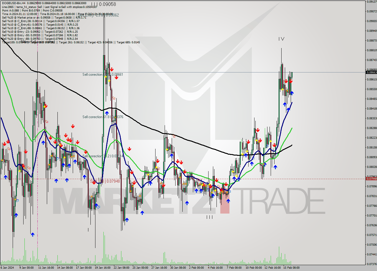 DOGEUSD-Bin MultiTimeframe analysis at date 2024.02.16 14:14