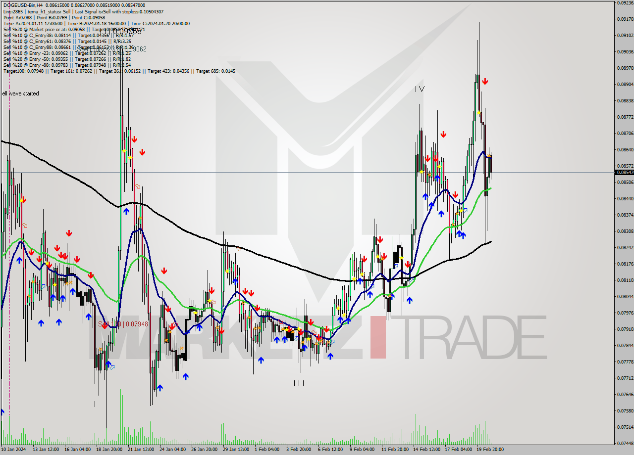 DOGEUSD-Bin MultiTimeframe analysis at date 2024.02.21 03:46