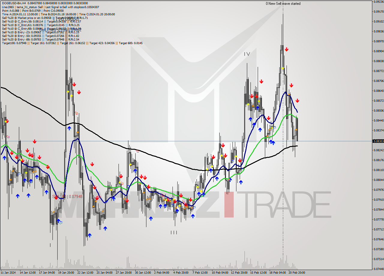 DOGEUSD-Bin MultiTimeframe analysis at date 2024.02.22 03:55