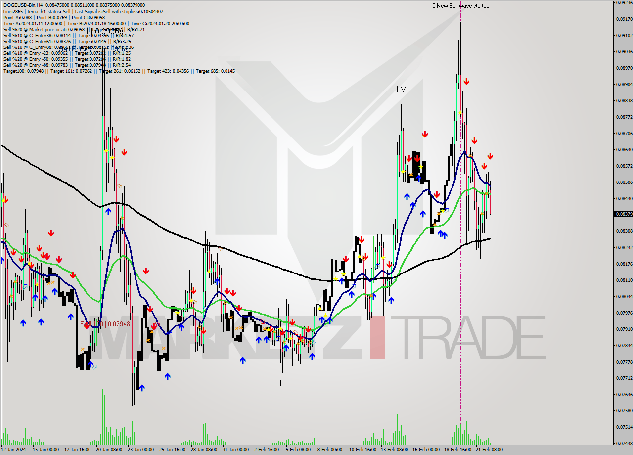 DOGEUSD-Bin MultiTimeframe analysis at date 2024.02.22 15:21