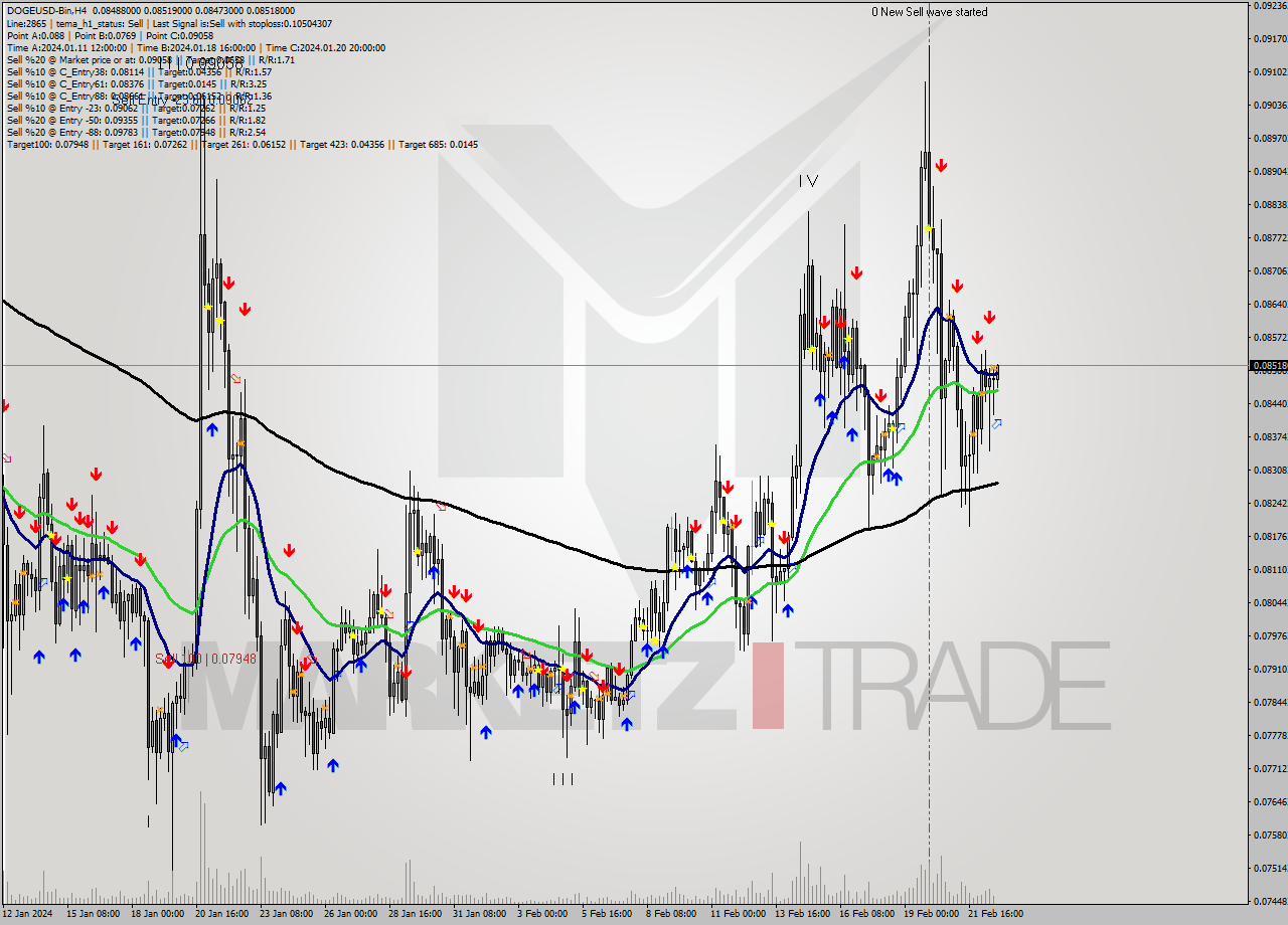 DOGEUSD-Bin MultiTimeframe analysis at date 2024.02.22 22:27