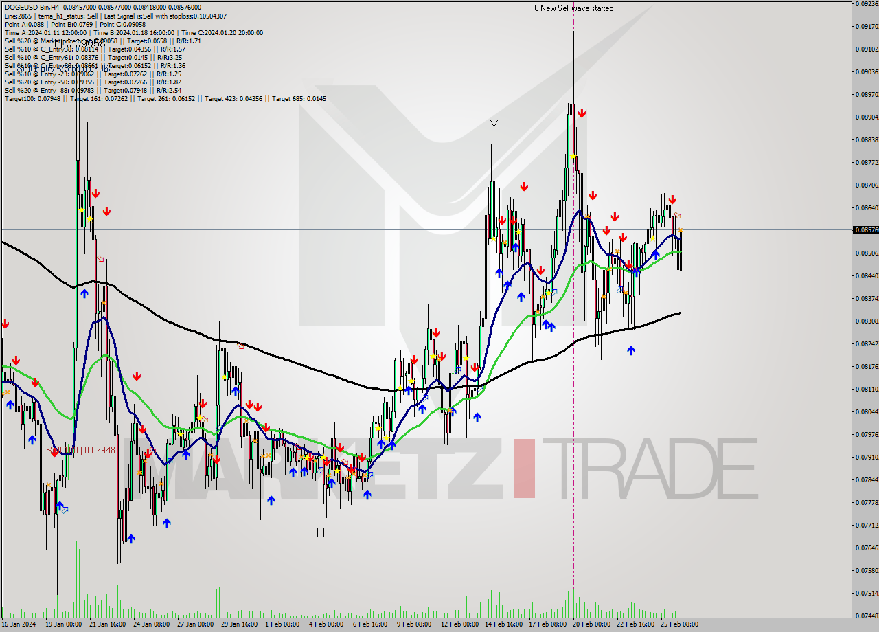 DOGEUSD-Bin MultiTimeframe analysis at date 2024.02.26 16:49