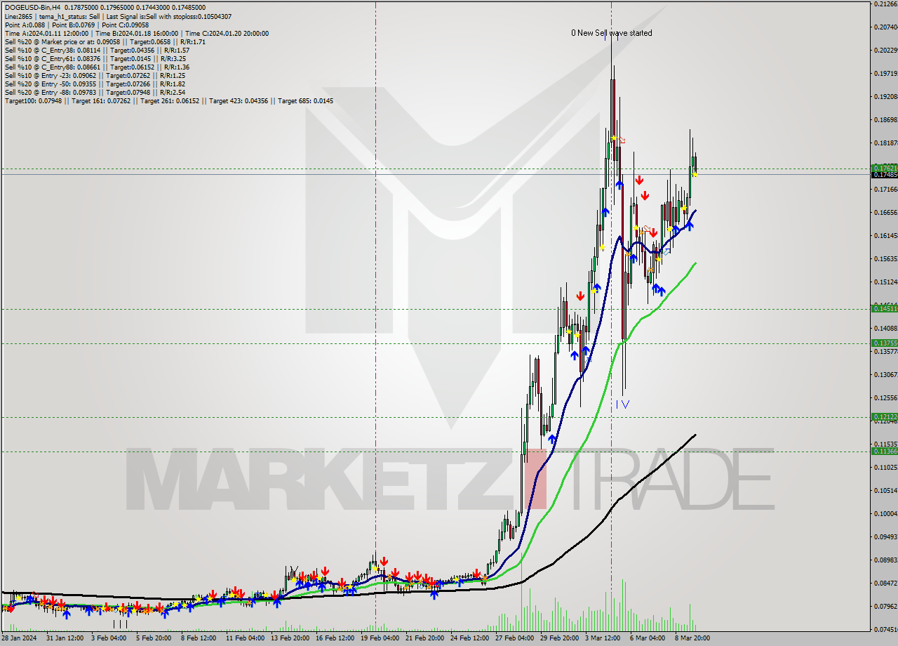 DOGEUSD-Bin MultiTimeframe analysis at date 2024.03.10 05:02