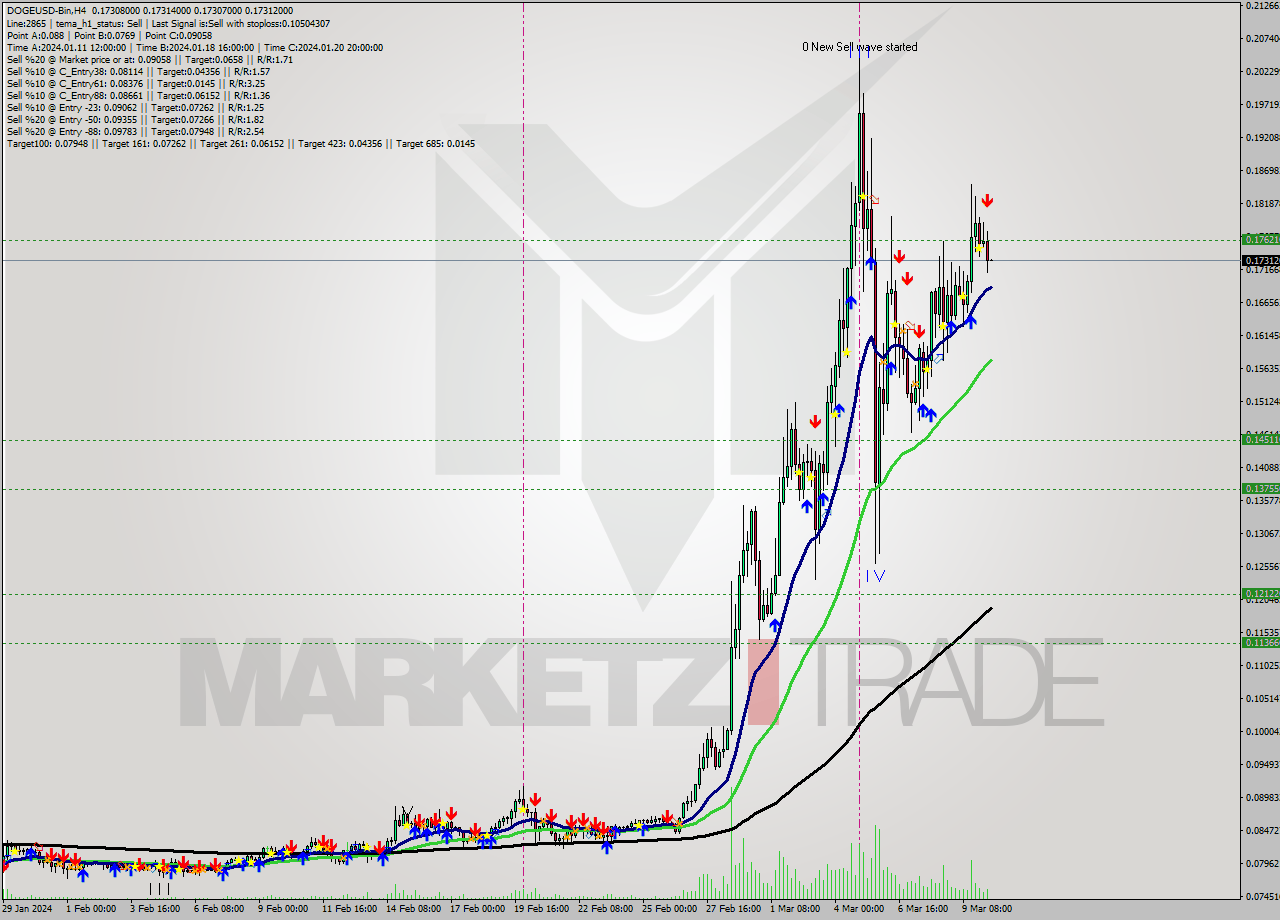 DOGEUSD-Bin MultiTimeframe analysis at date 2024.03.10 14:00