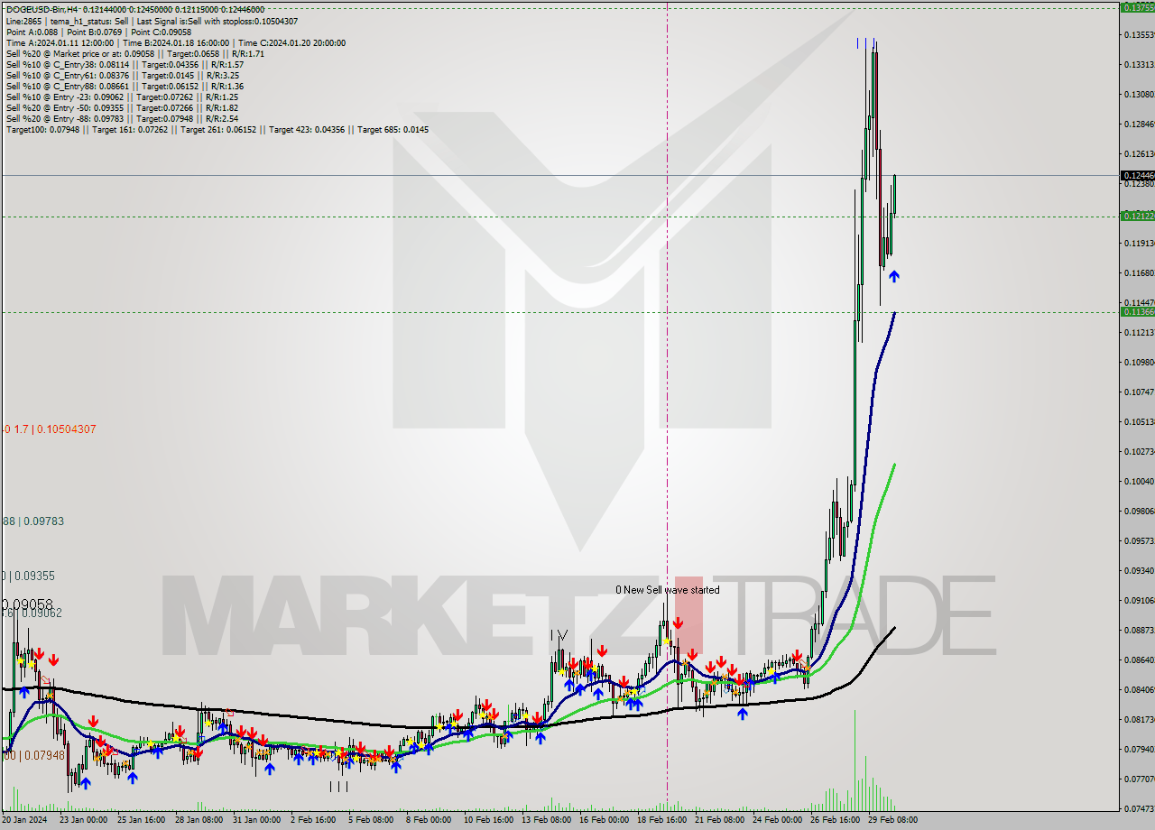 DOGEUSD-Bin MultiTimeframe analysis at date 2024.03.01 15:50