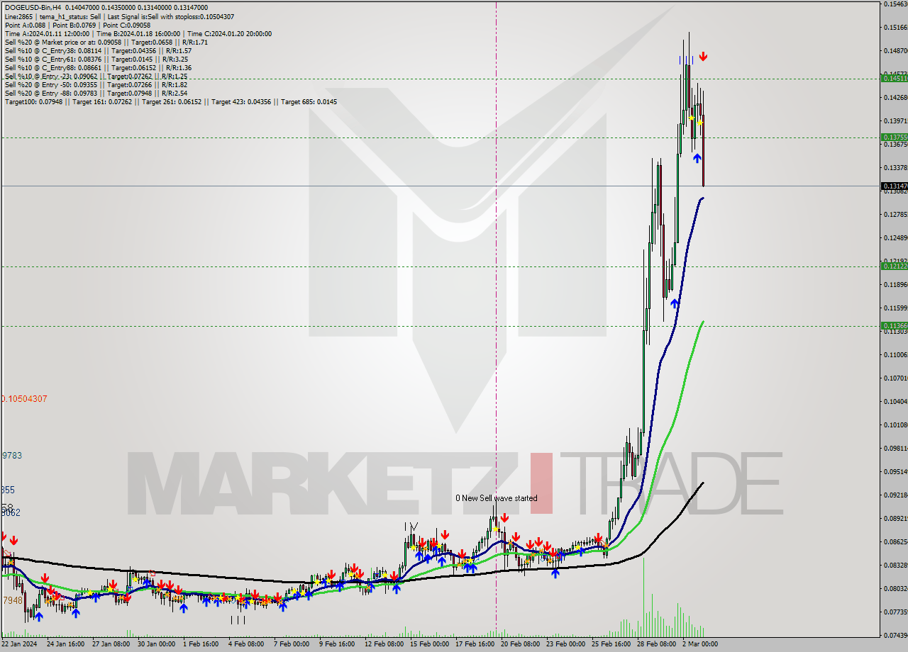 DOGEUSD-Bin MultiTimeframe analysis at date 2024.03.03 09:27
