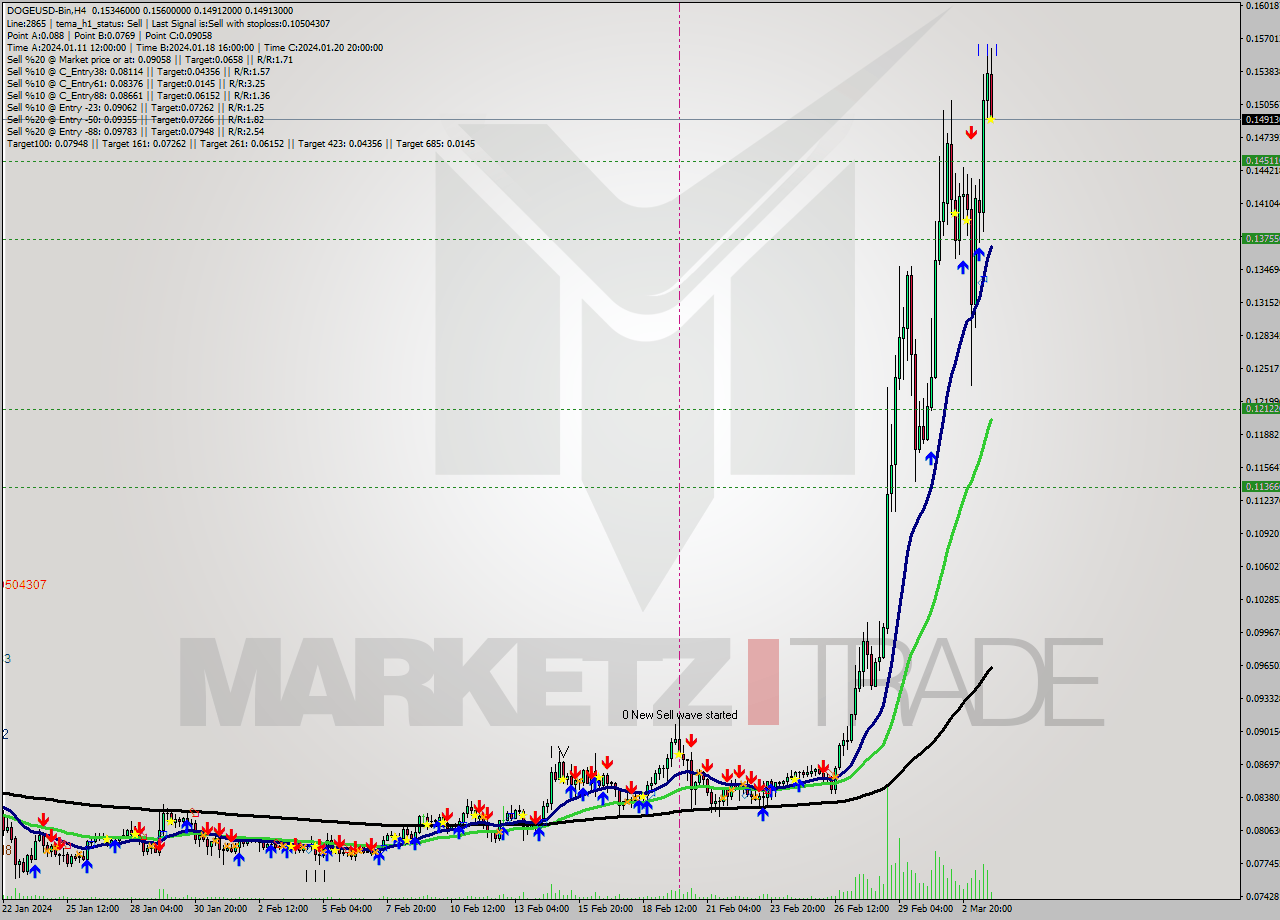 DOGEUSD-Bin MultiTimeframe analysis at date 2024.03.04 02:49