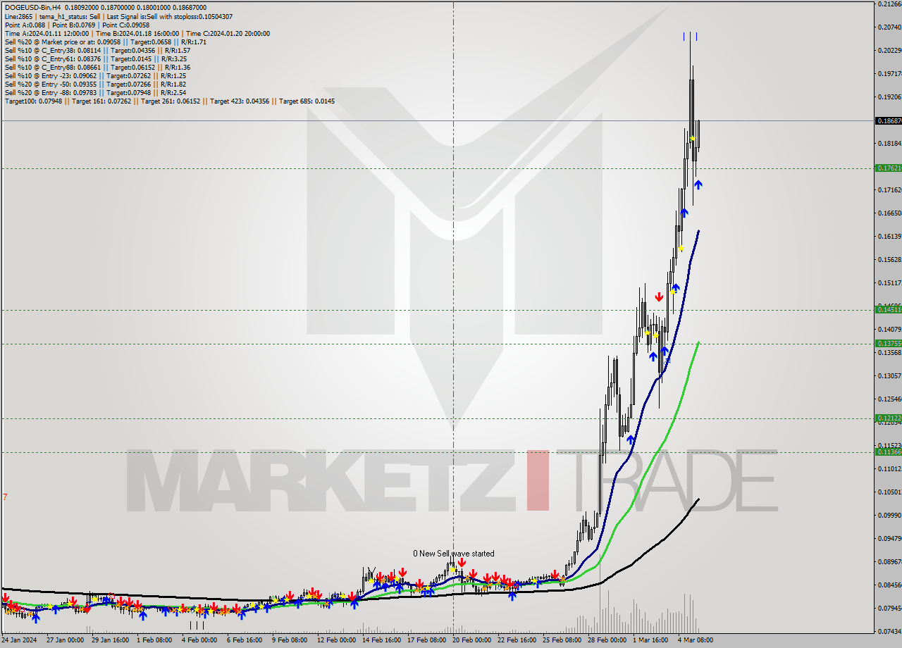 DOGEUSD-Bin MultiTimeframe analysis at date 2024.03.05 15:05