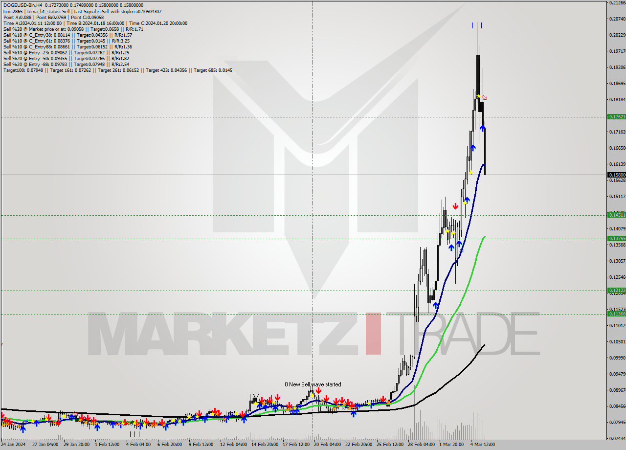 DOGEUSD-Bin MultiTimeframe analysis at date 2024.03.05 18:08