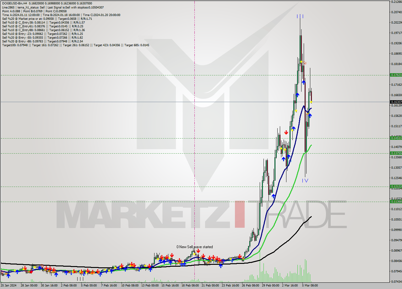DOGEUSD-Bin MultiTimeframe analysis at date 2024.03.06 14:39