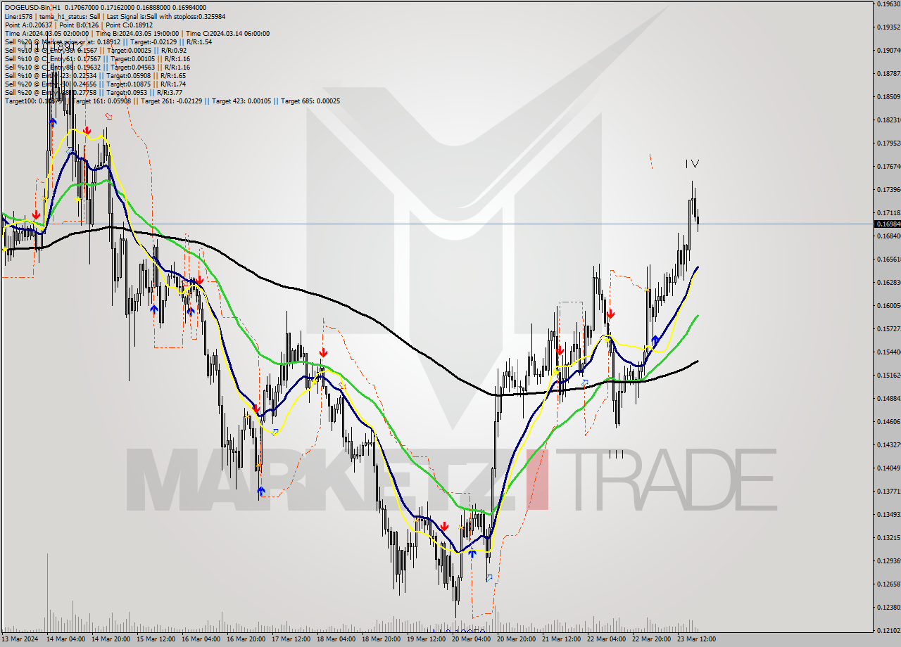 DOGEUSD-Bin MultiTimeframe analysis at date 2024.03.23 21:51