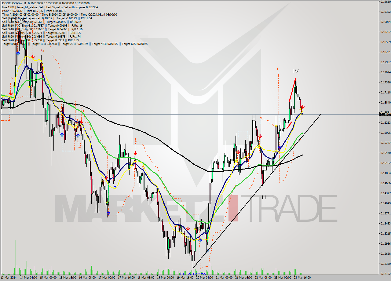 DOGEUSD-Bin MultiTimeframe analysis at date 2024.03.24 01:03