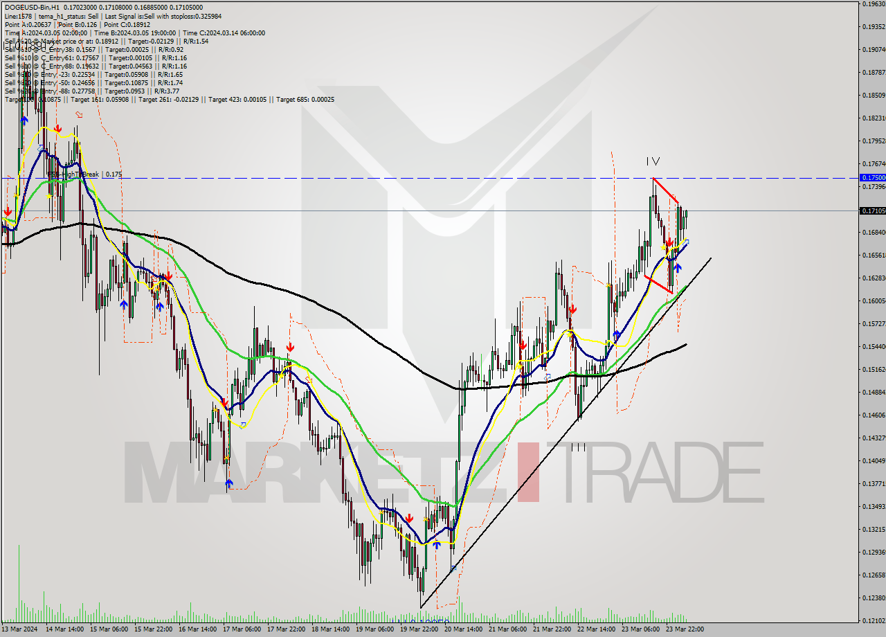 DOGEUSD-Bin MultiTimeframe analysis at date 2024.03.24 03:43