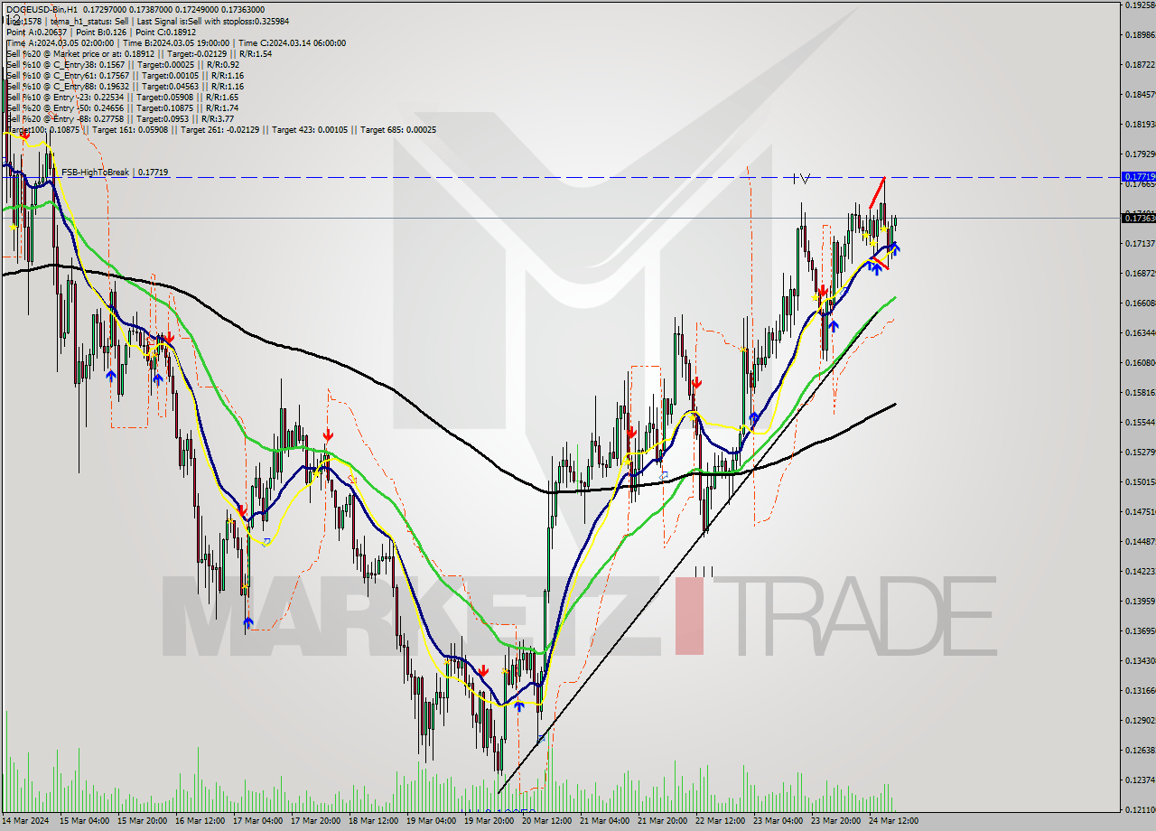 DOGEUSD-Bin MultiTimeframe analysis at date 2024.03.24 21:06