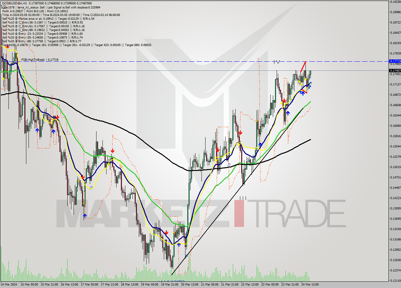 DOGEUSD-Bin MultiTimeframe analysis at date 2024.03.24 22:05