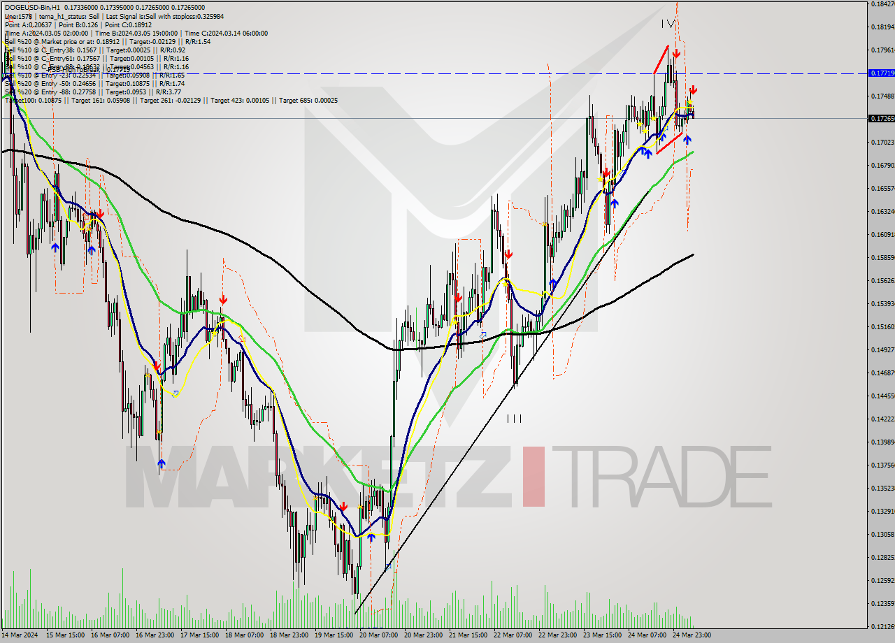 DOGEUSD-Bin MultiTimeframe analysis at date 2024.03.25 08:25