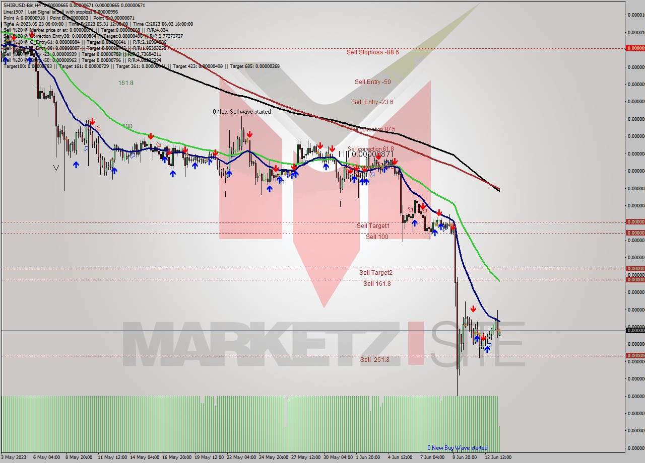 SHIBUSD-Bin MultiTimeframe analysis at date 2023.06.13 19:42