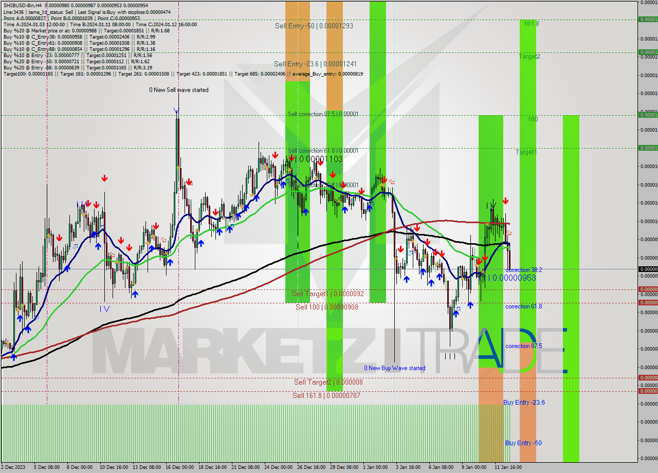 SHIBUSD-Bin MultiTimeframe analysis at date 2024.01.13 00:04