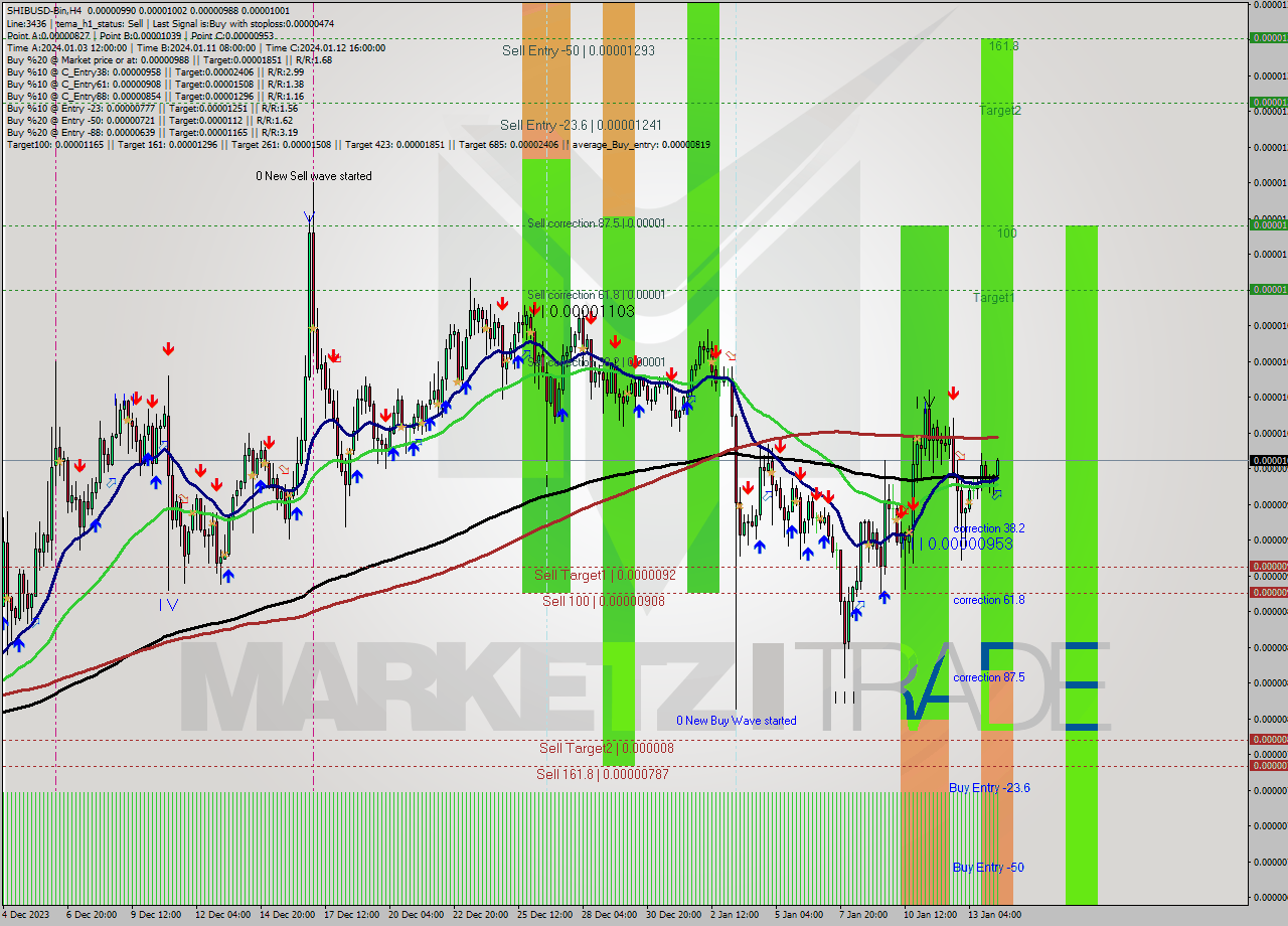 SHIBUSD-Bin MultiTimeframe analysis at date 2024.01.14 12:29