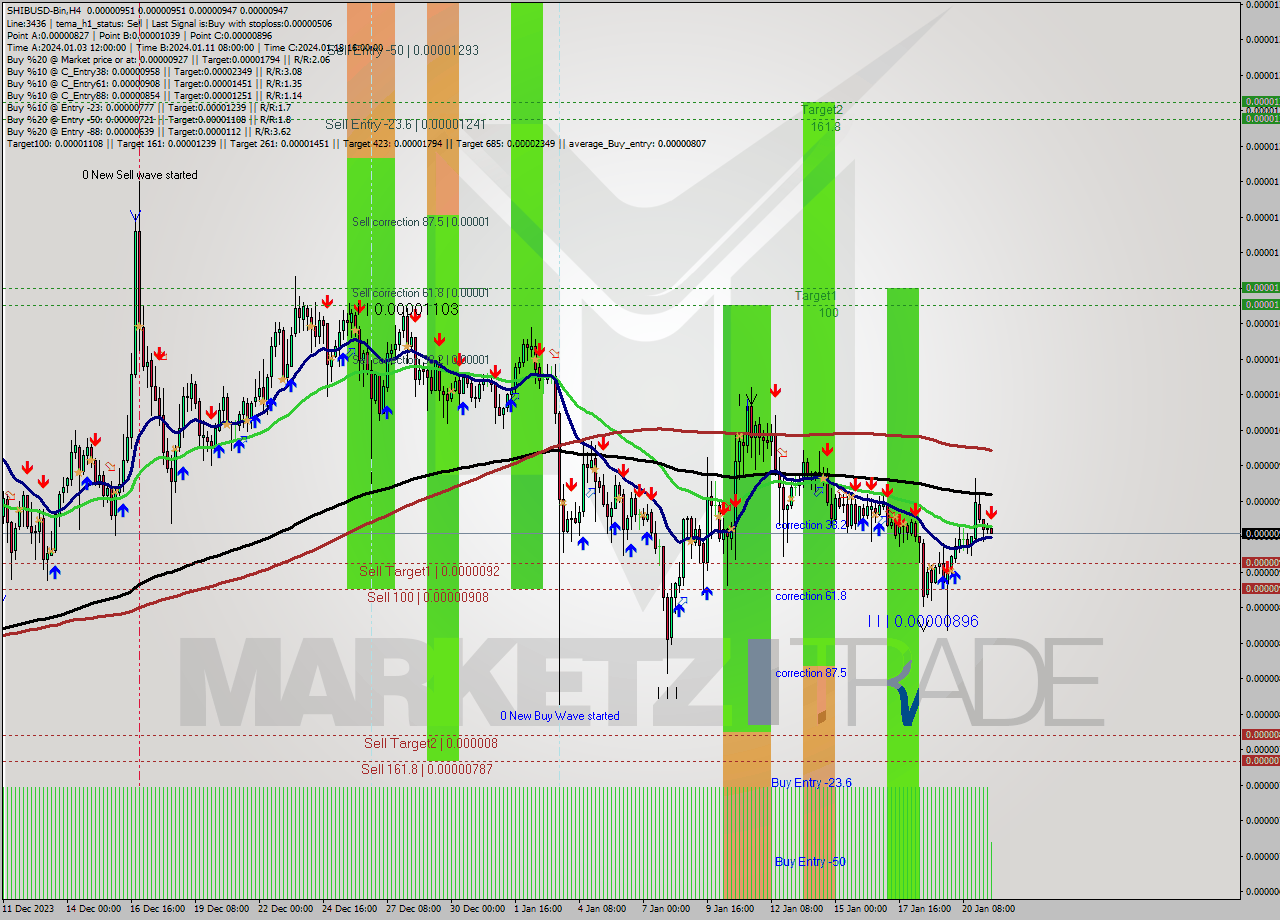 SHIBUSD-Bin MultiTimeframe analysis at date 2024.01.21 14:43