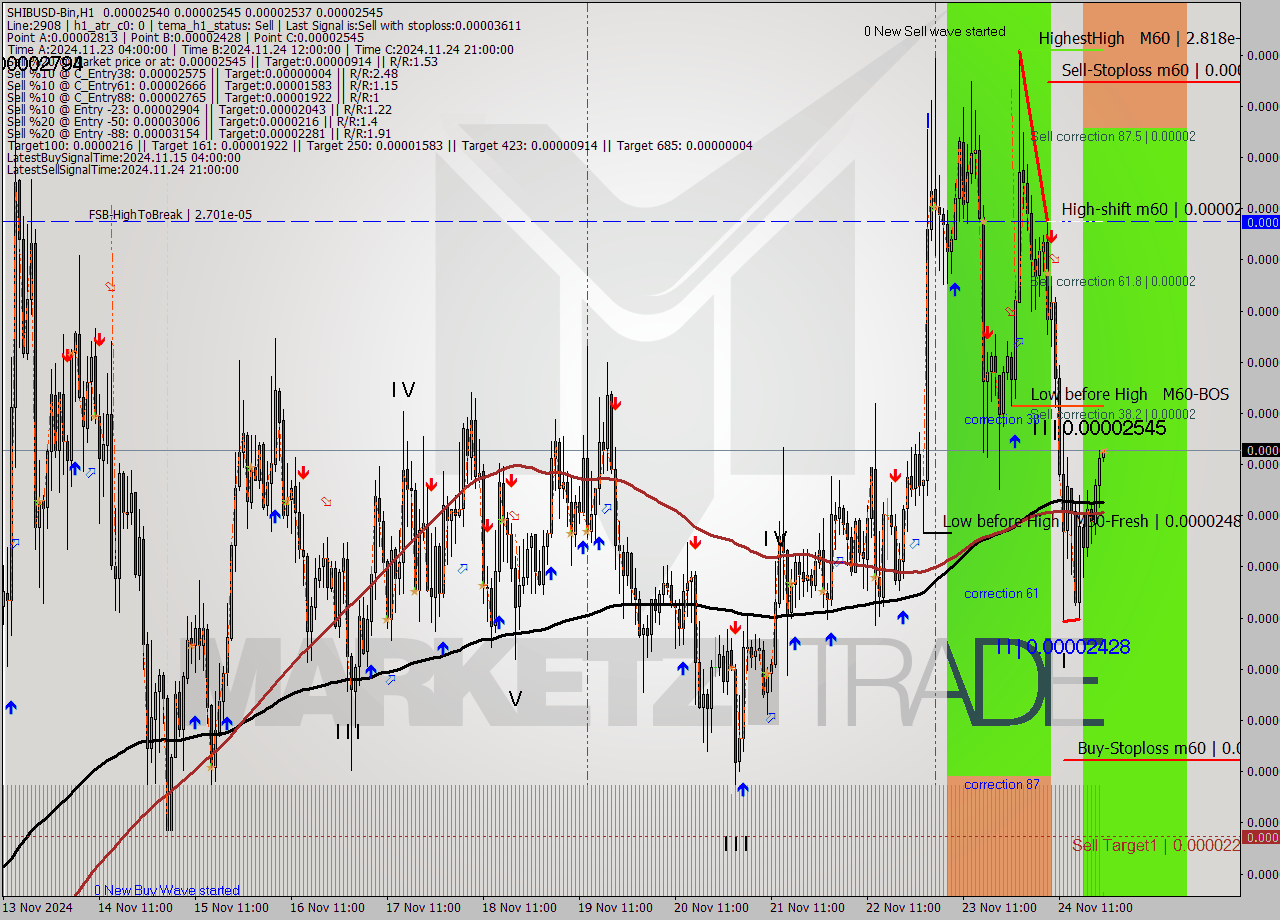 SHIBUSD-Bin MultiTimeframe analysis at date 2024.11.24 23:58