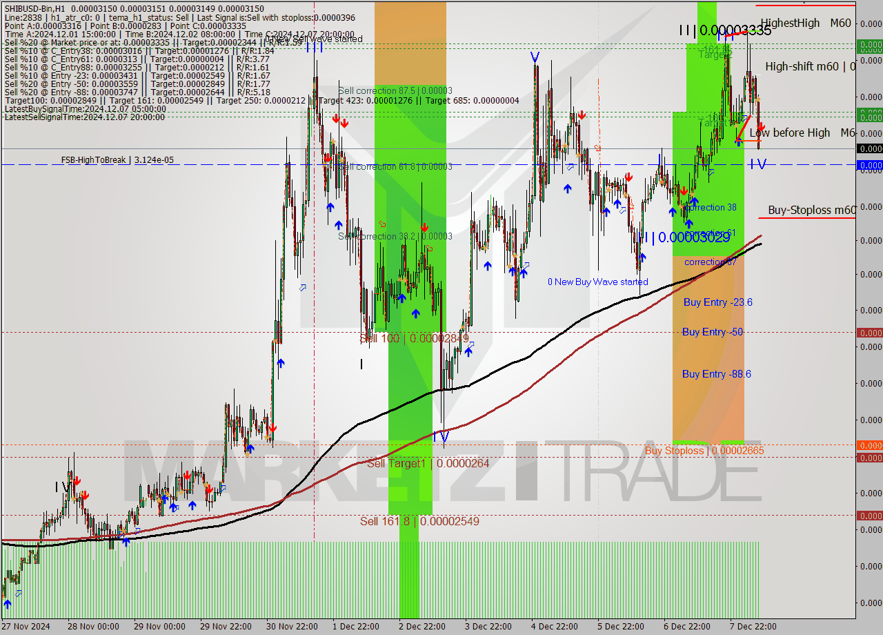 SHIBUSD-Bin MultiTimeframe analysis at date 2024.12.08 11:00