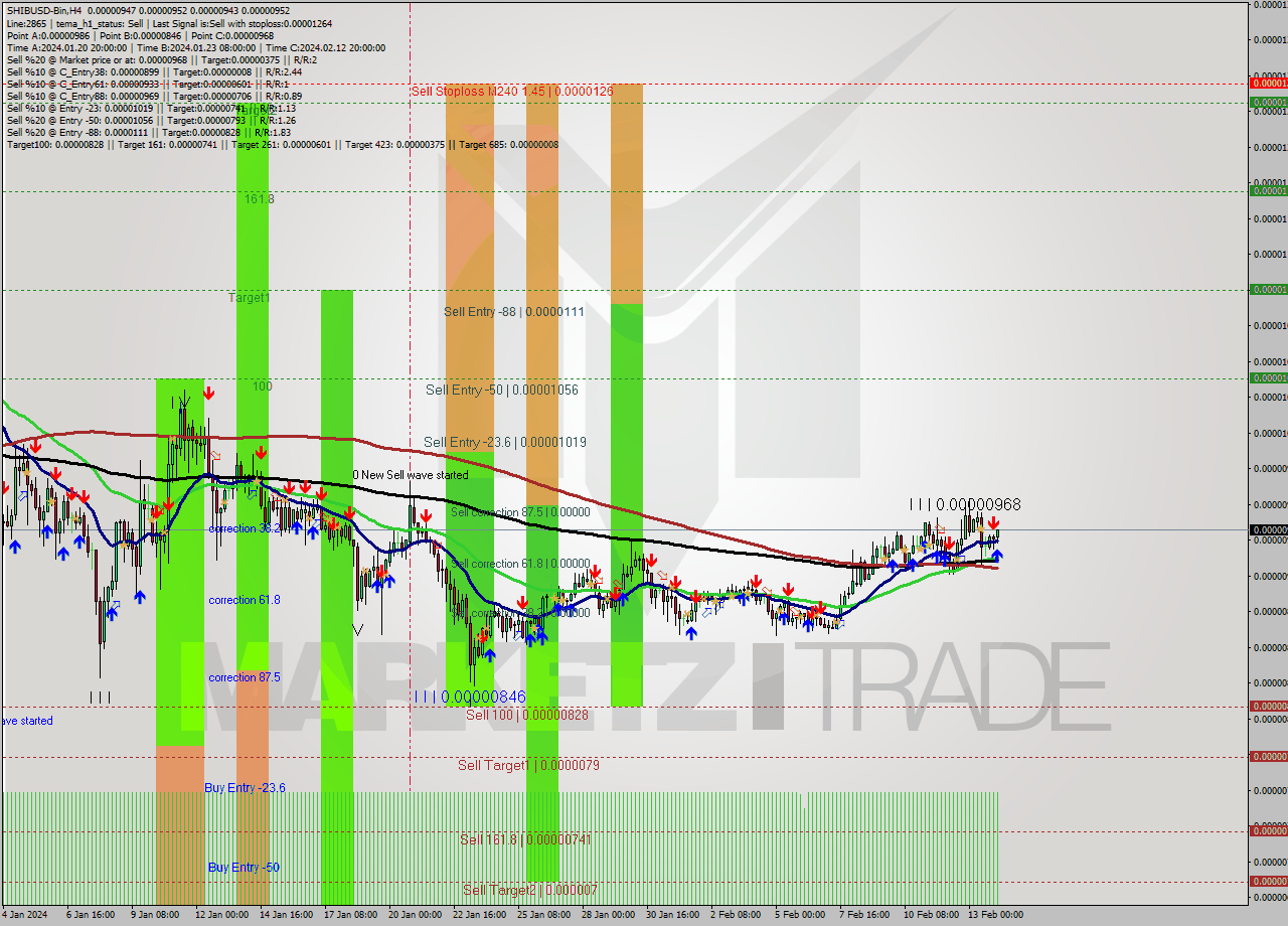 SHIBUSD-Bin MultiTimeframe analysis at date 2024.02.14 09:30