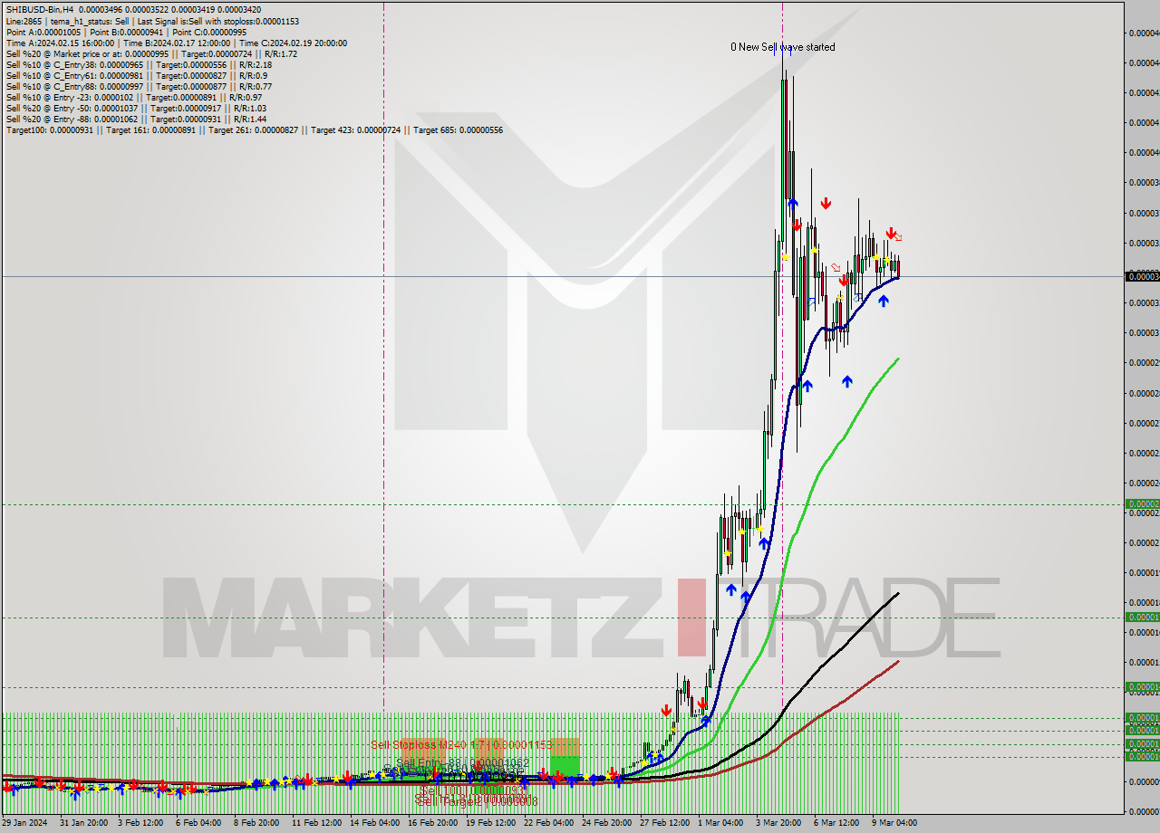 SHIBUSD-Bin MultiTimeframe analysis at date 2024.03.10 11:31