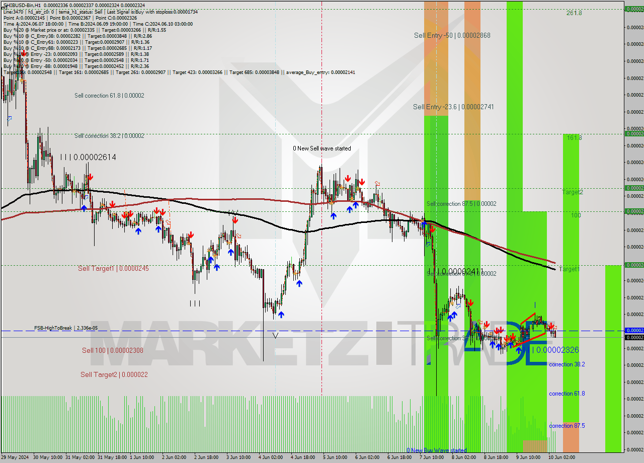 SHIBUSD-Bin MultiTimeframe analysis at date 2024.06.10 08:46