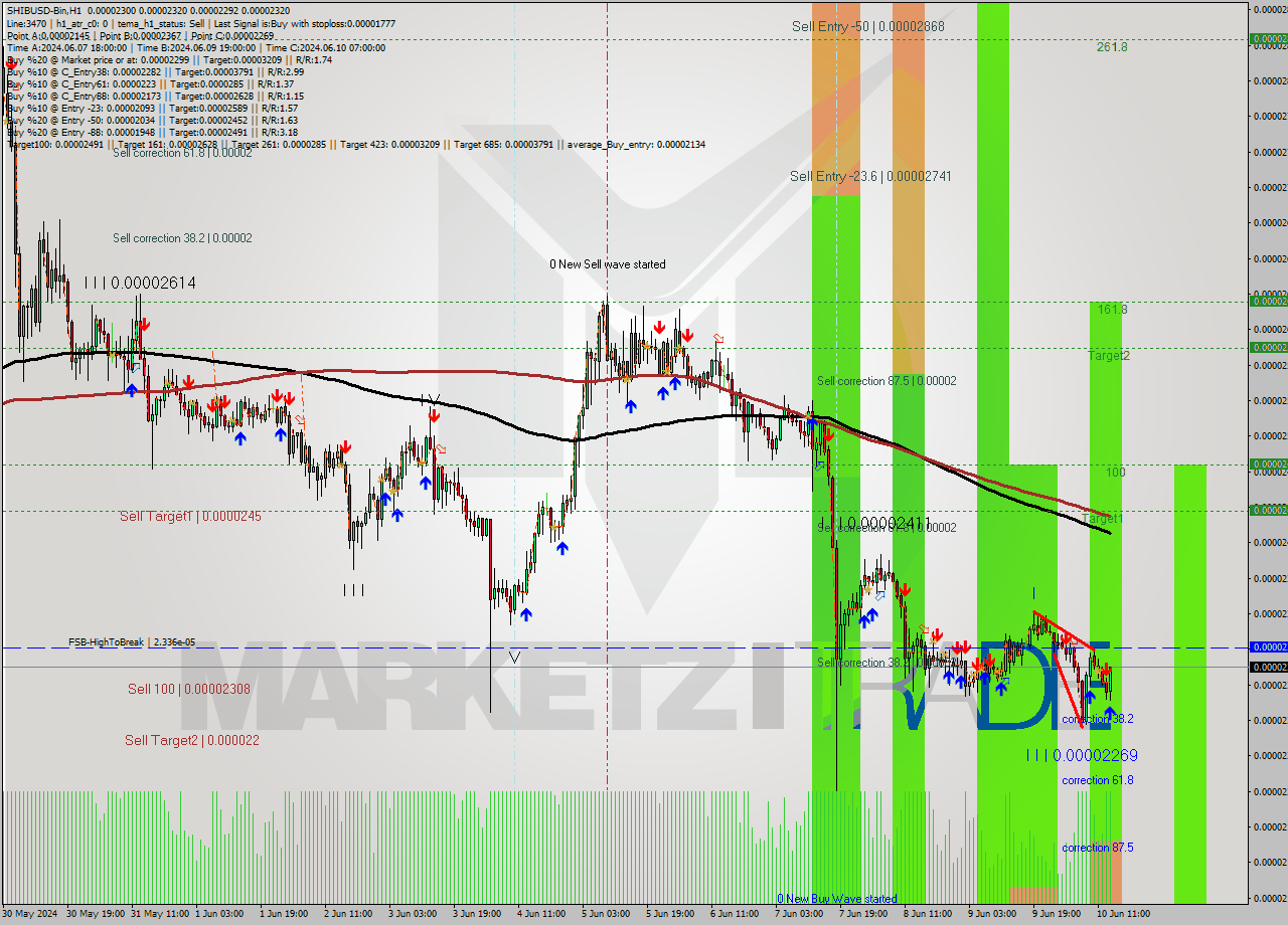 SHIBUSD-Bin MultiTimeframe analysis at date 2024.06.10 17:49