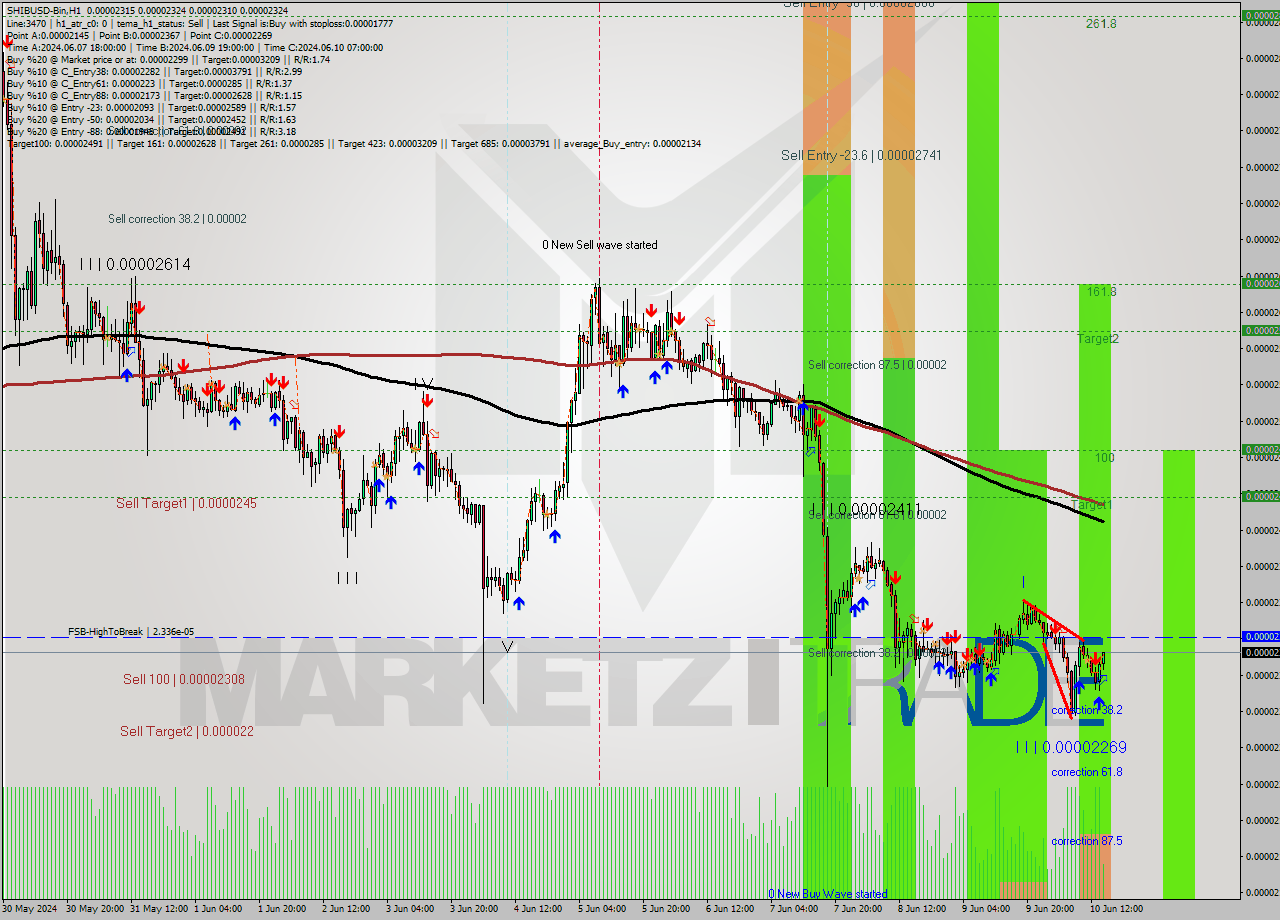 SHIBUSD-Bin MultiTimeframe analysis at date 2024.06.10 18:19
