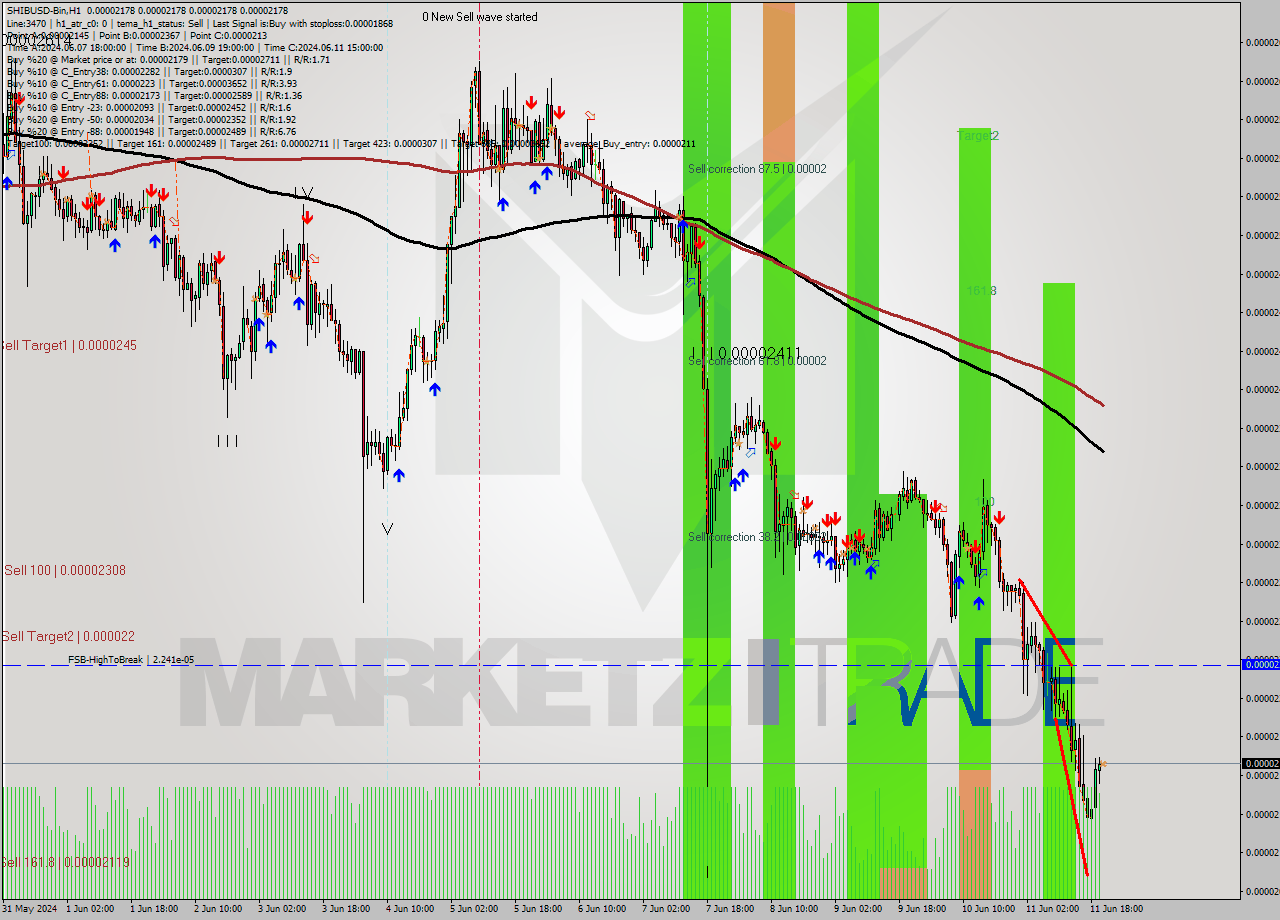 SHIBUSD-Bin MultiTimeframe analysis at date 2024.06.11 23:58