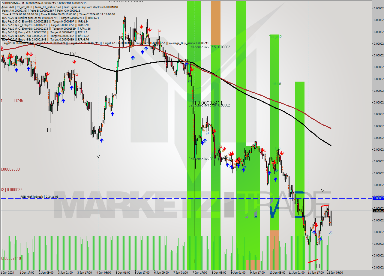 SHIBUSD-Bin MultiTimeframe analysis at date 2024.06.12 15:30
