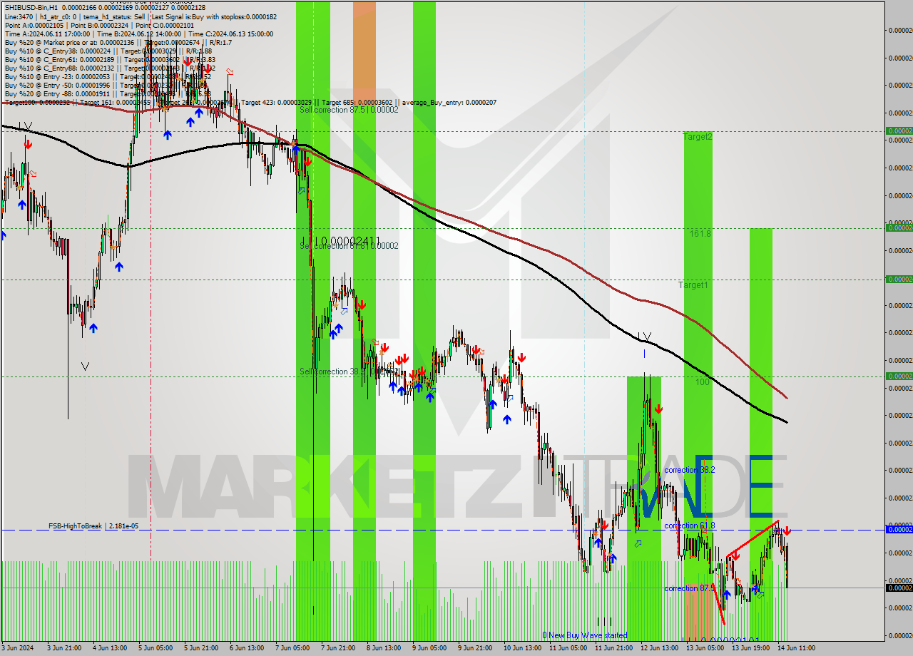 SHIBUSD-Bin MultiTimeframe analysis at date 2024.06.14 17:23