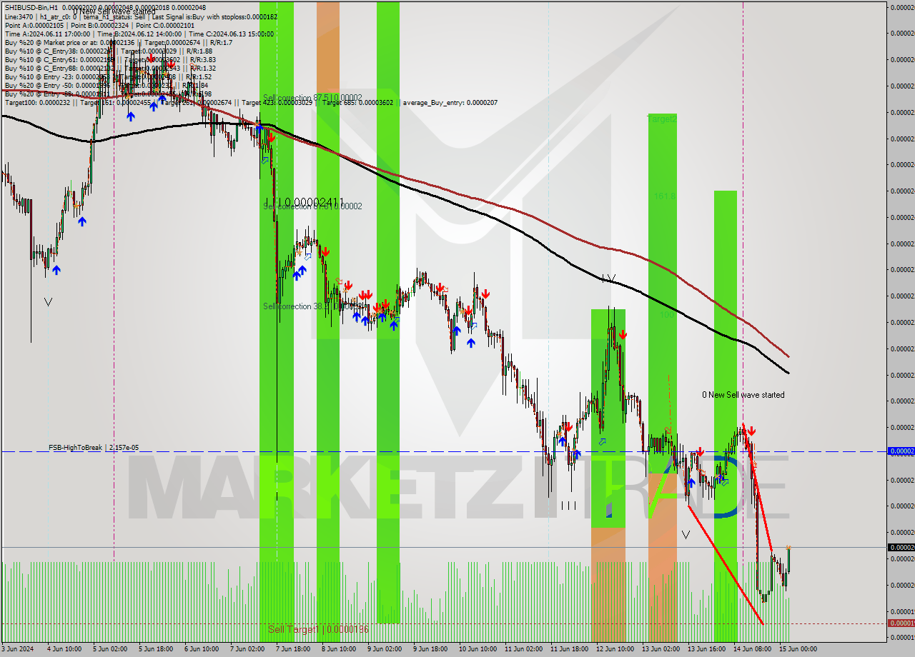 SHIBUSD-Bin MultiTimeframe analysis at date 2024.06.15 06:48