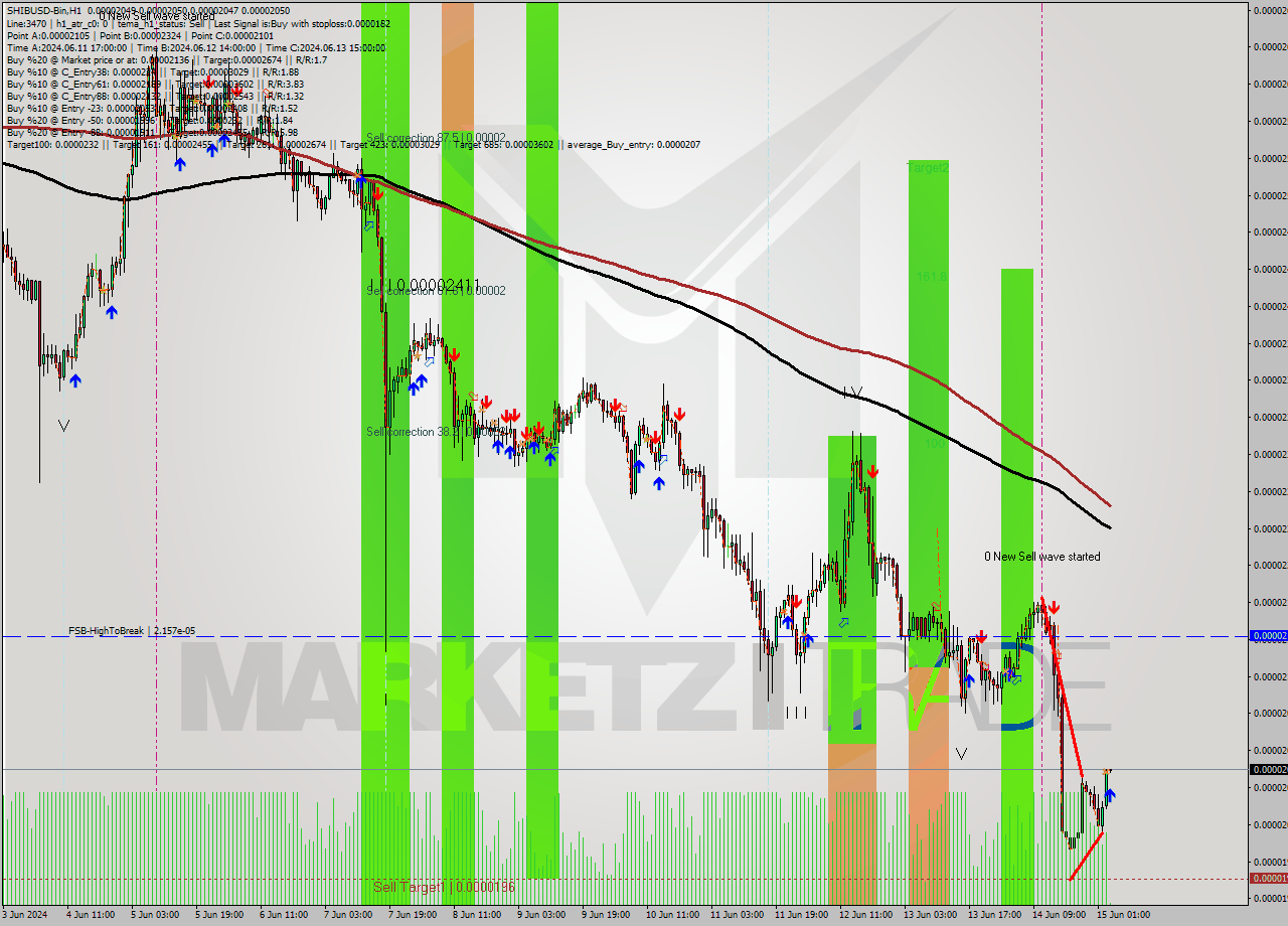 SHIBUSD-Bin MultiTimeframe analysis at date 2024.06.15 07:02