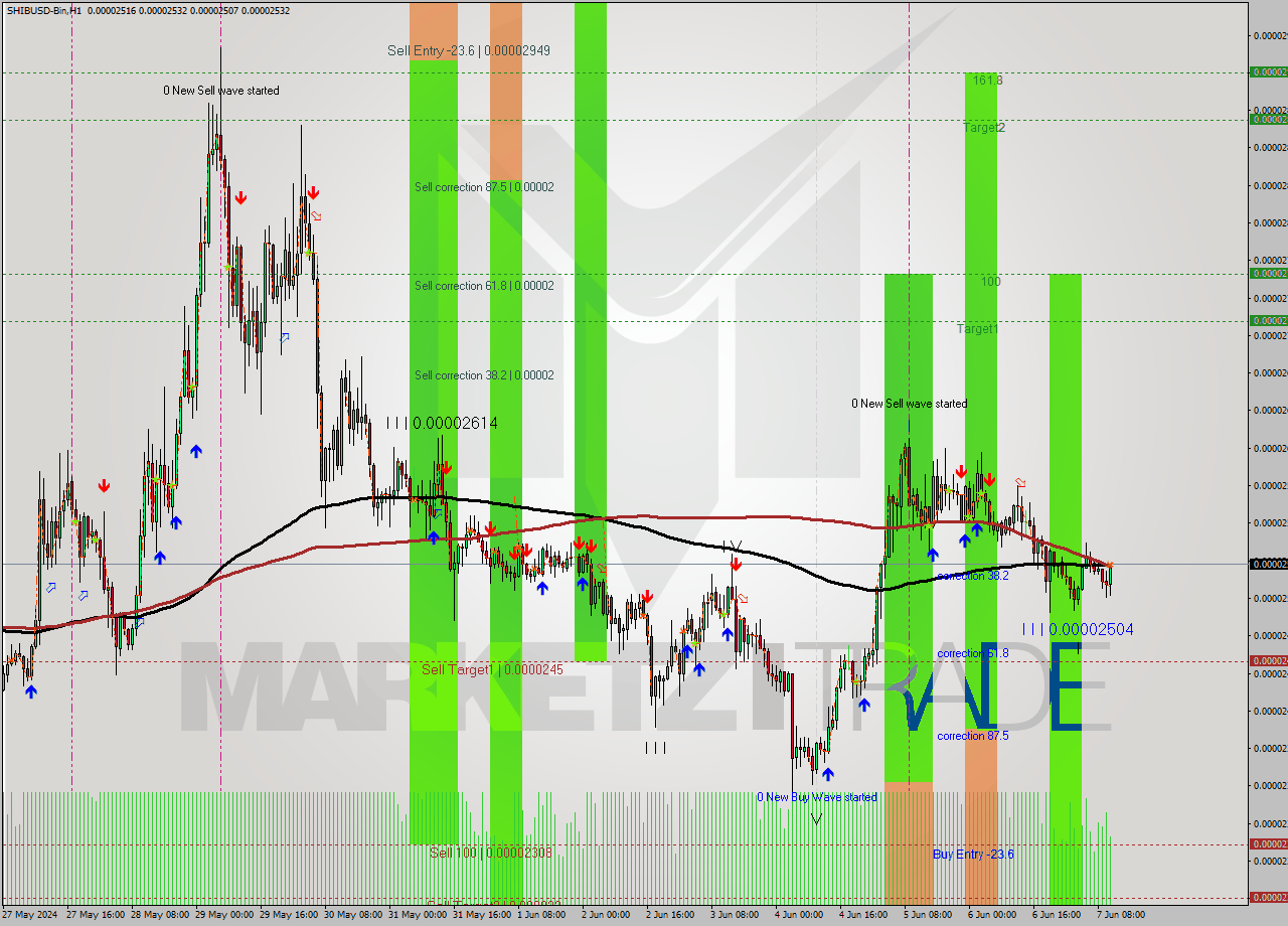 SHIBUSD-Bin MultiTimeframe analysis at date 2024.06.07 14:40