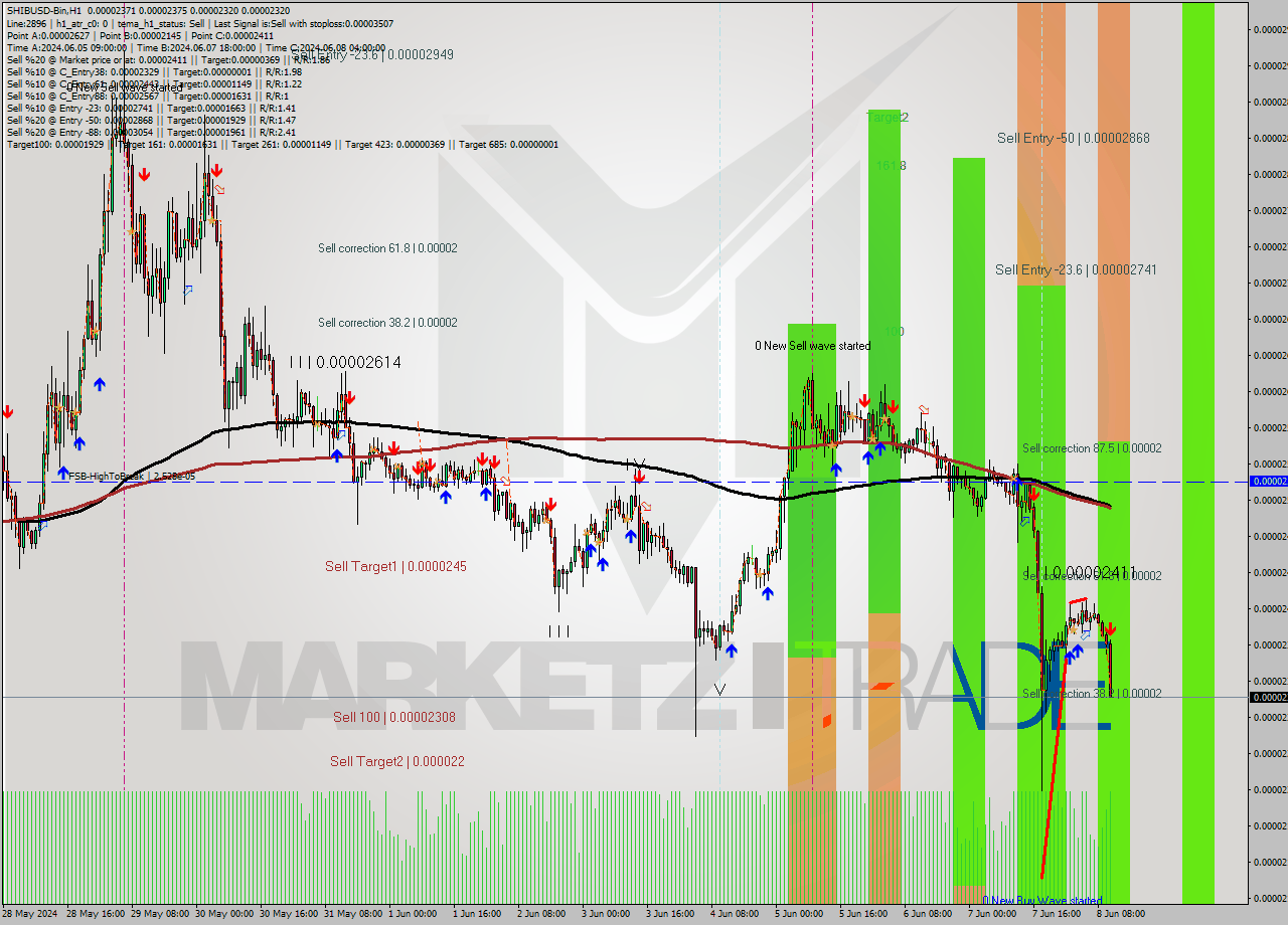 SHIBUSD-Bin MultiTimeframe analysis at date 2024.06.08 14:54