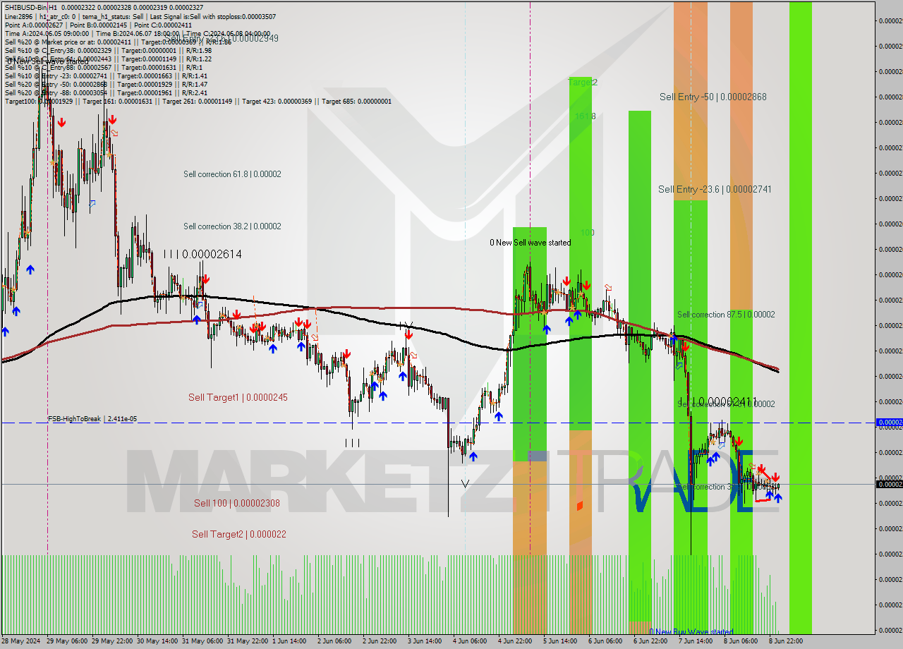SHIBUSD-Bin MultiTimeframe analysis at date 2024.06.09 04:05
