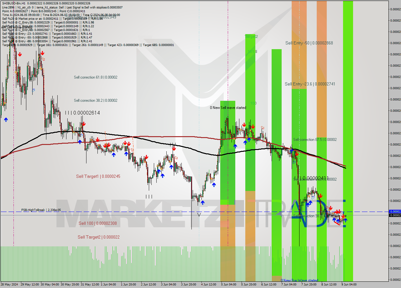 SHIBUSD-Bin MultiTimeframe analysis at date 2024.06.09 10:04