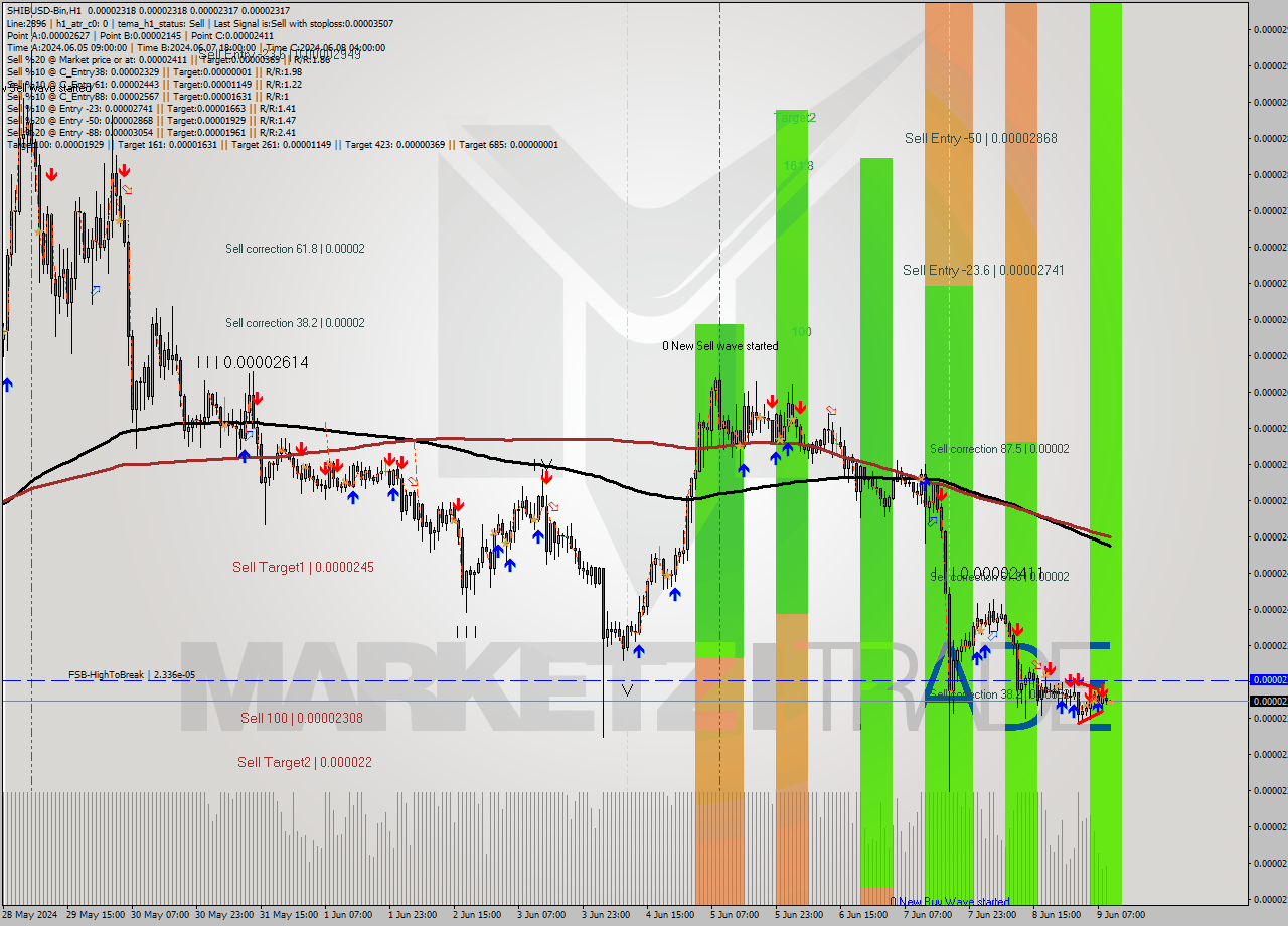 SHIBUSD-Bin MultiTimeframe analysis at date 2024.06.09 13:00