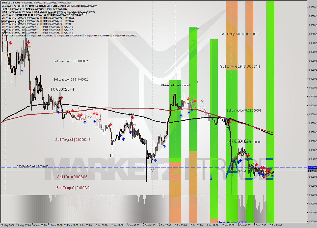 SHIBUSD-Bin MultiTimeframe analysis at date 2024.06.09 15:40