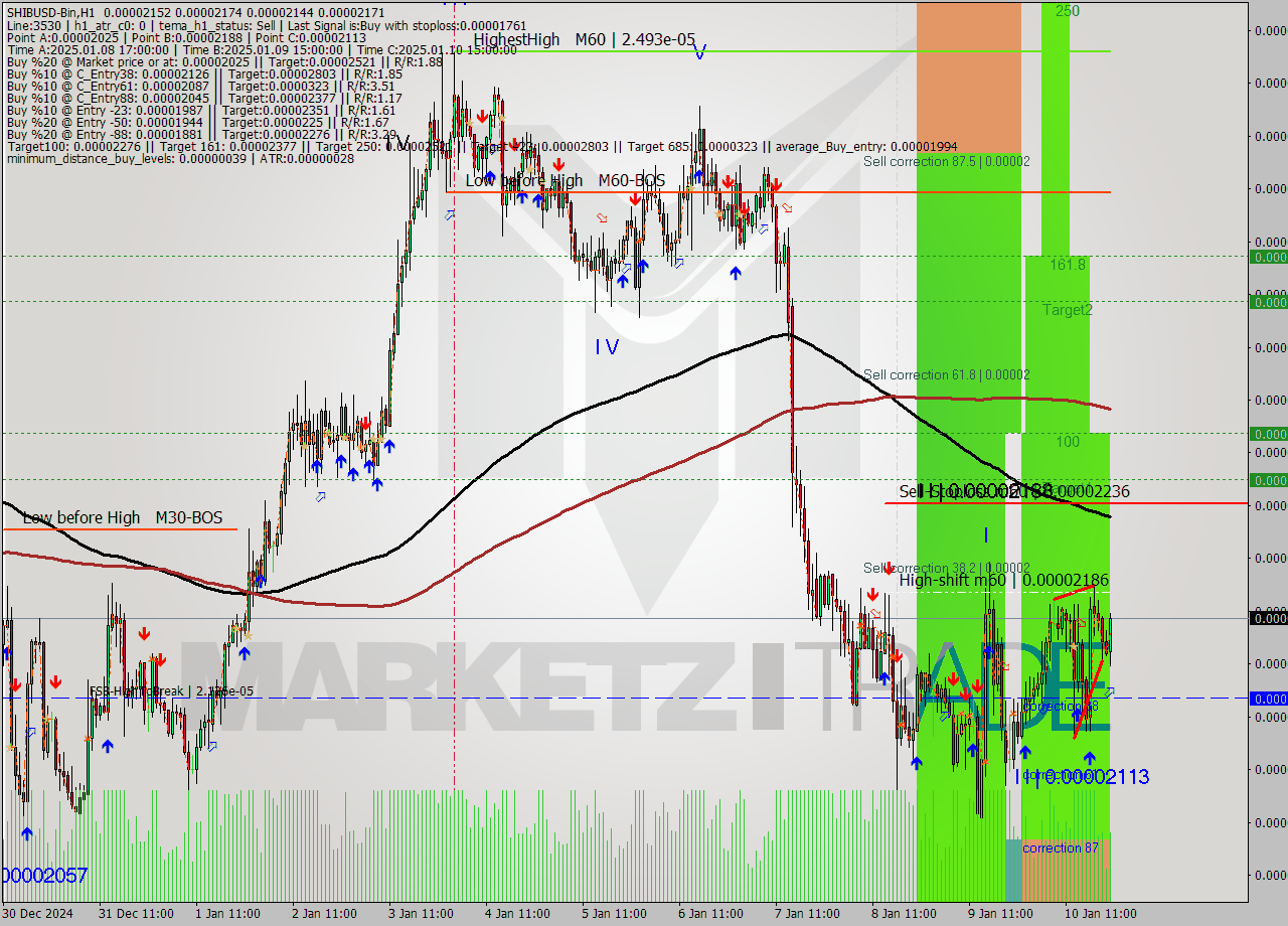 SHIBUSD-Bin MultiTimeframe analysis at date 2025.01.11 00:38