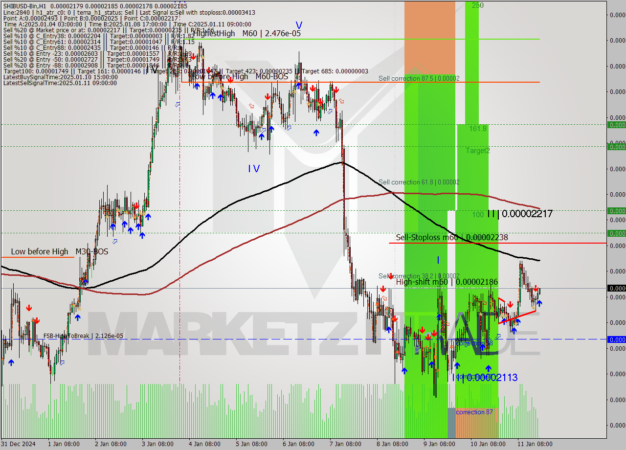SHIBUSD-Bin MultiTimeframe analysis at date 2025.01.11 21:03